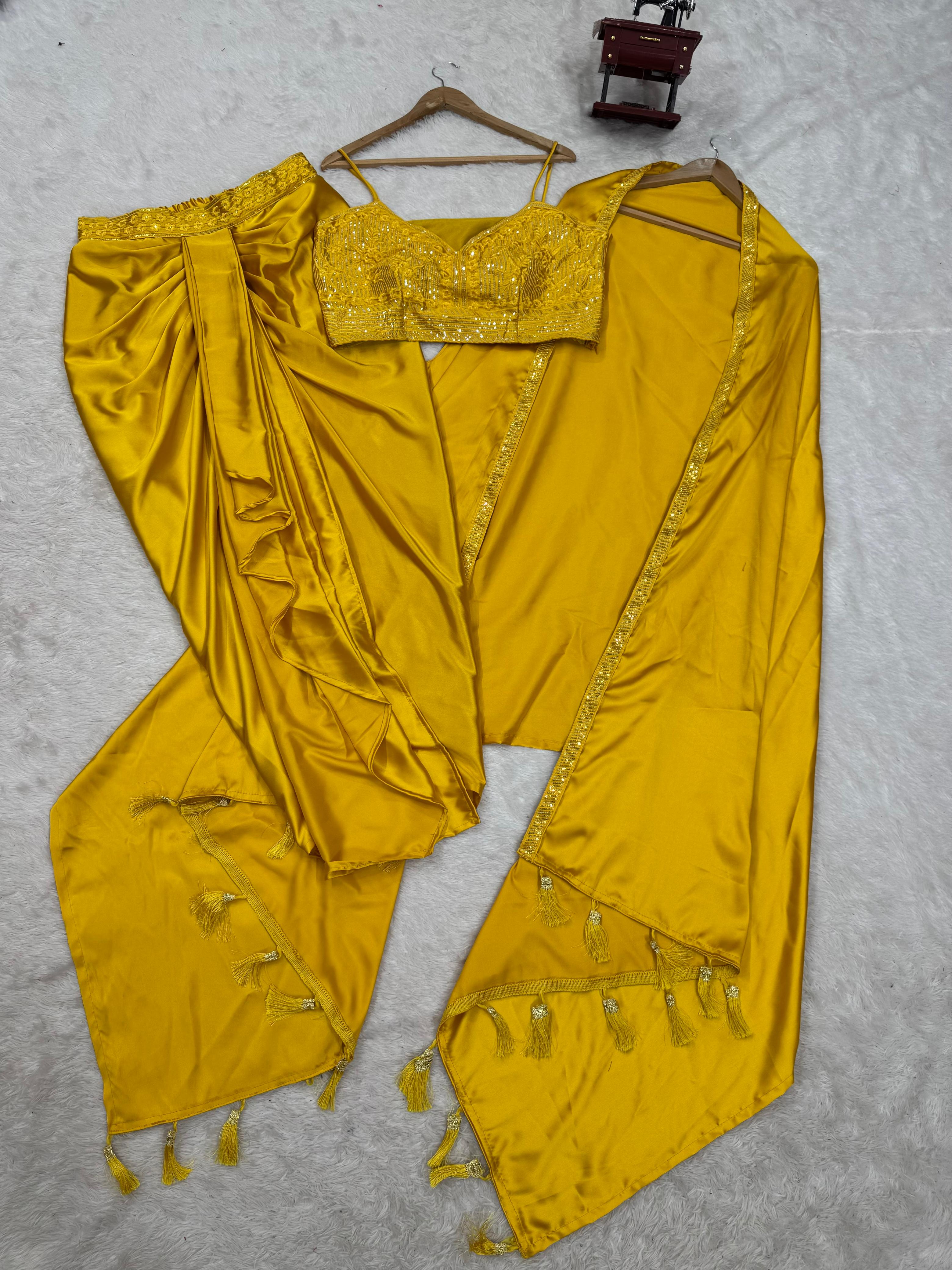 Ready to wear dhoti style with srug and Unstich choli