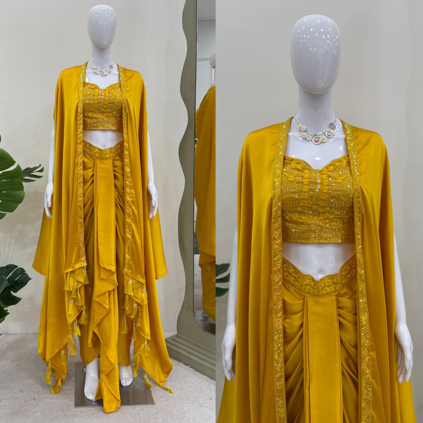 Ready to wear dhoti style with srug and Unstich choli