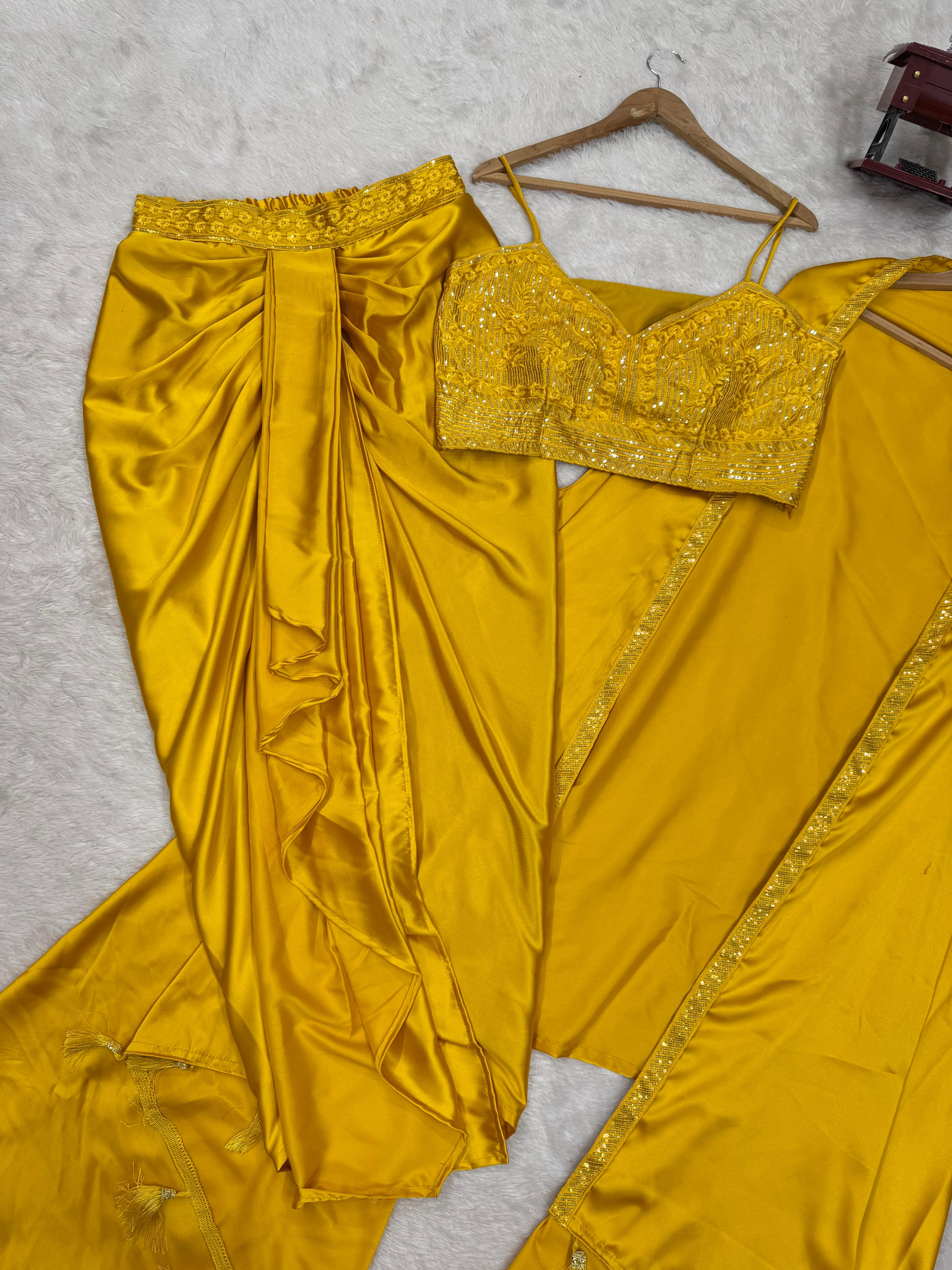 Ready to wear dhoti style with srug and Unstich choli