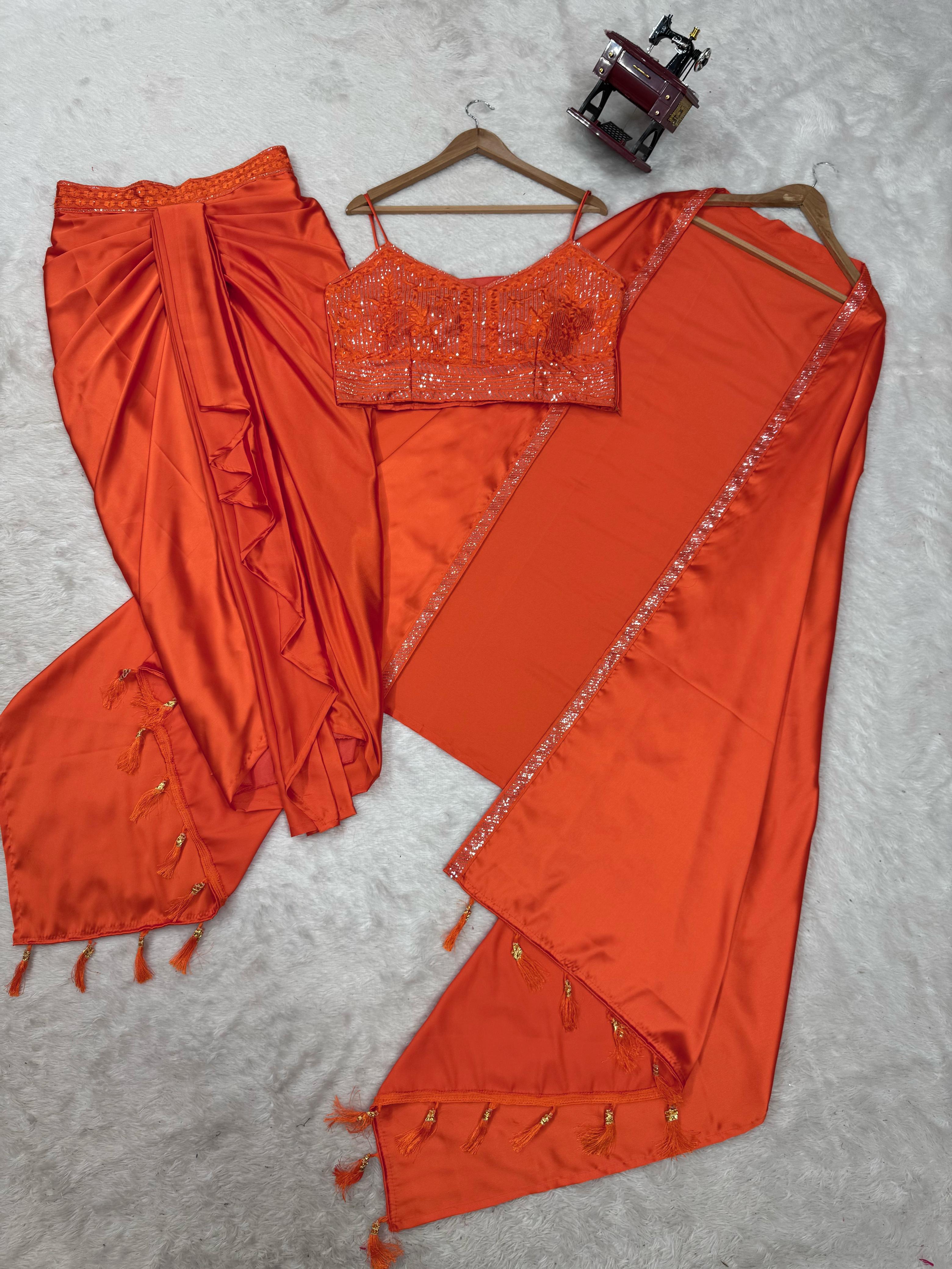 Ready to wear dhoti style with srug and Unstich choli
