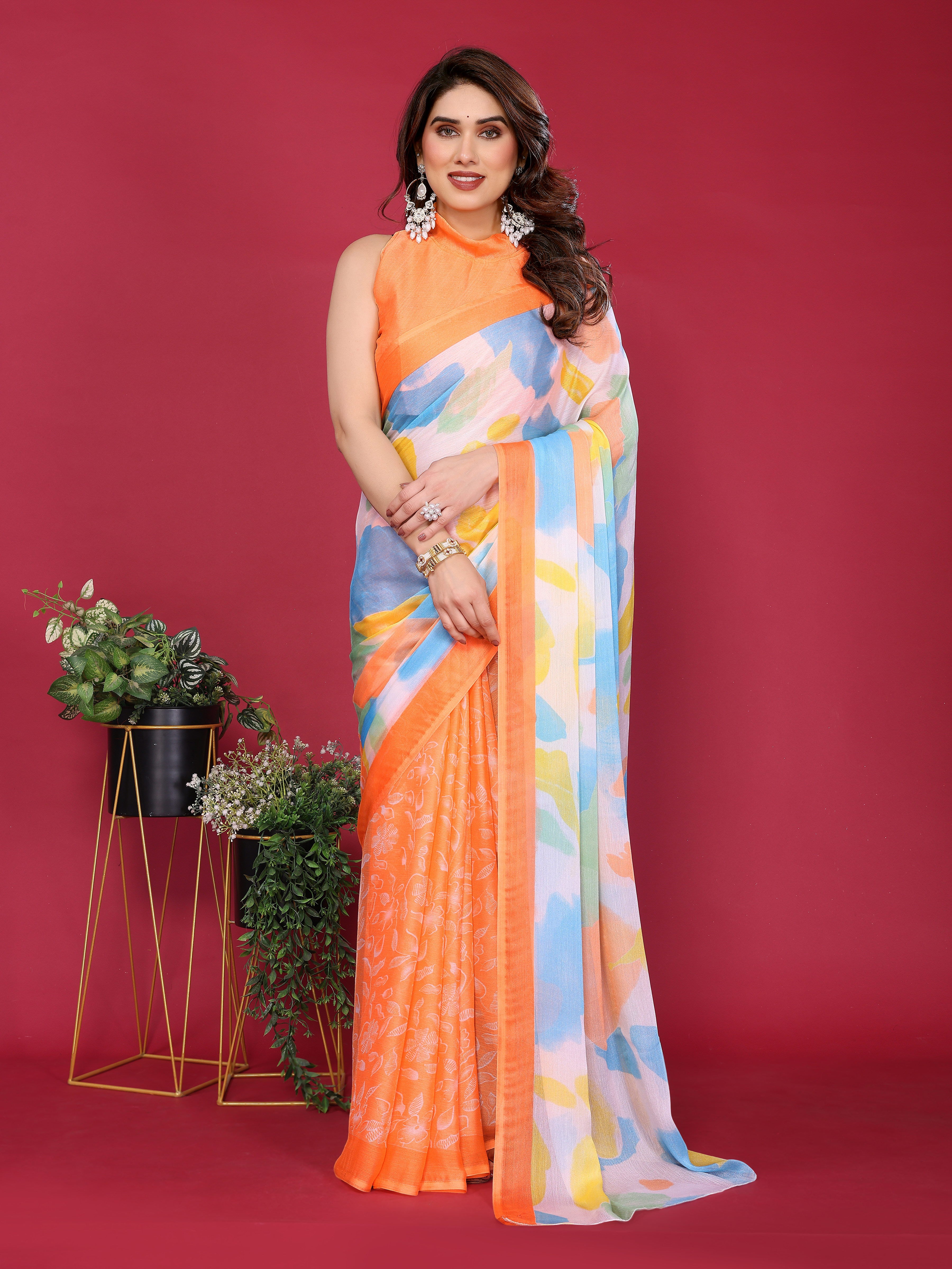 Elegant Grey Digital Printed Georgette Saree with Colorful Floral Design
