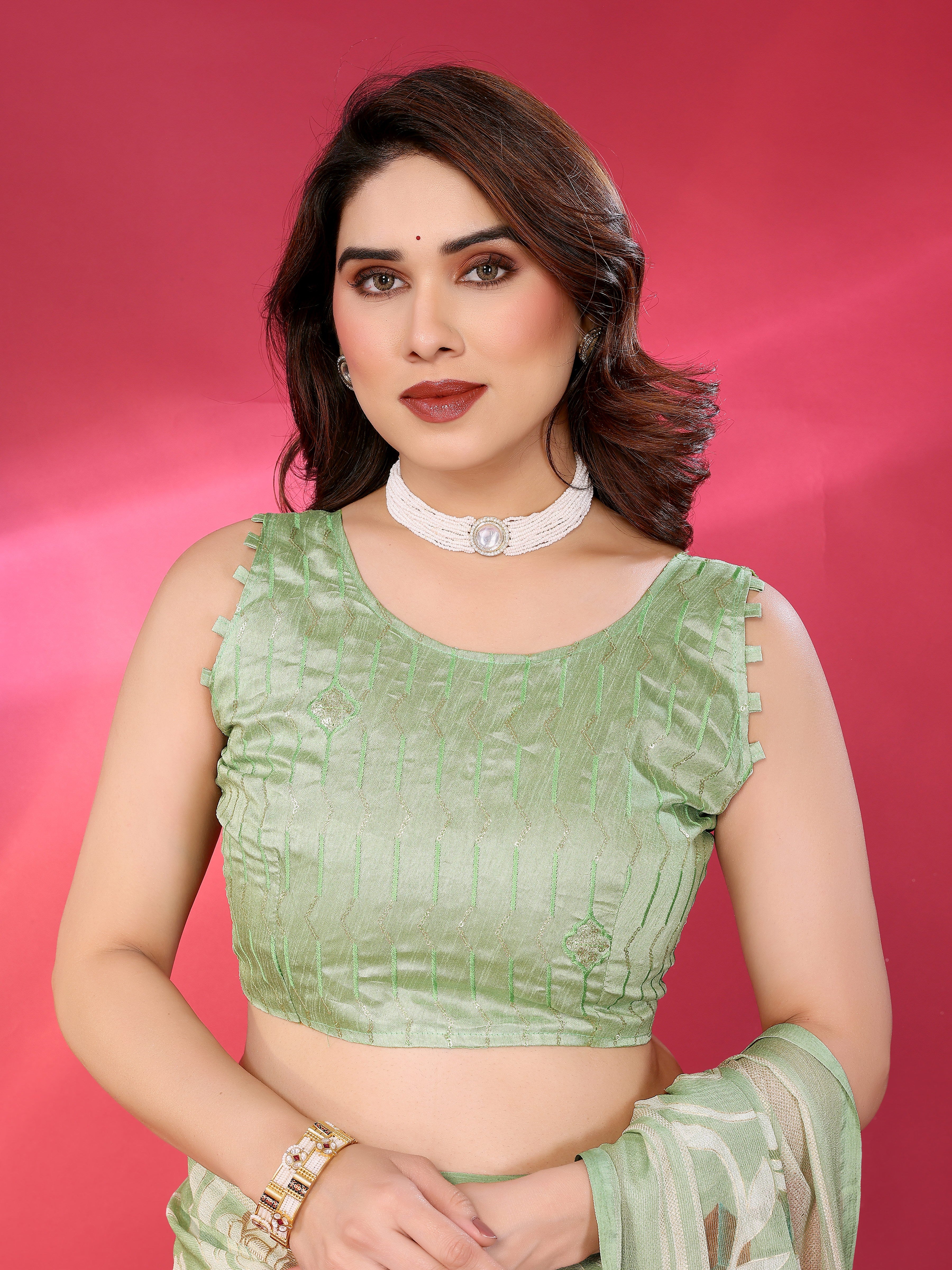 Pastel Green Floral Weave Saree