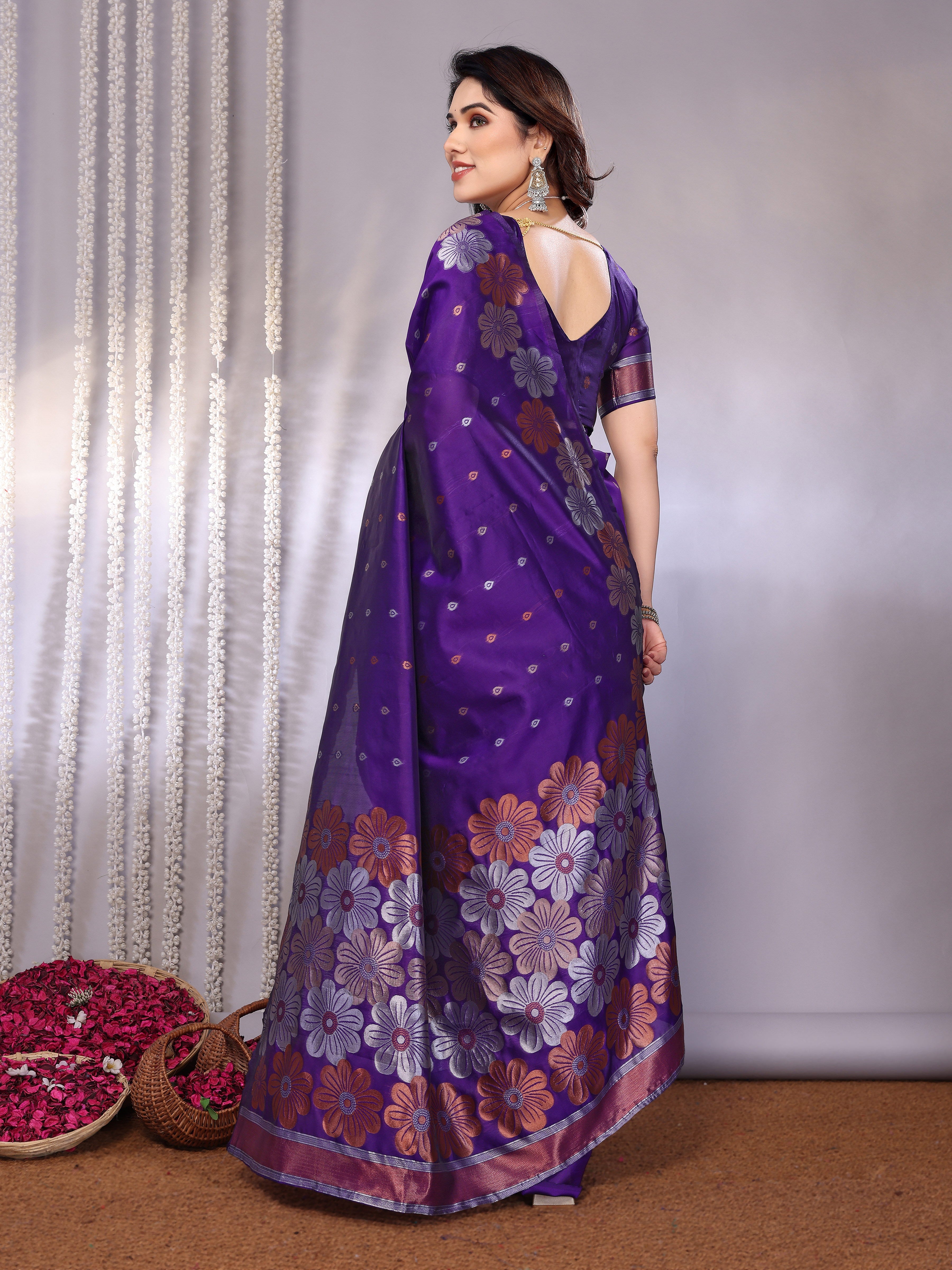 Royal Purple Floral Woven Saree