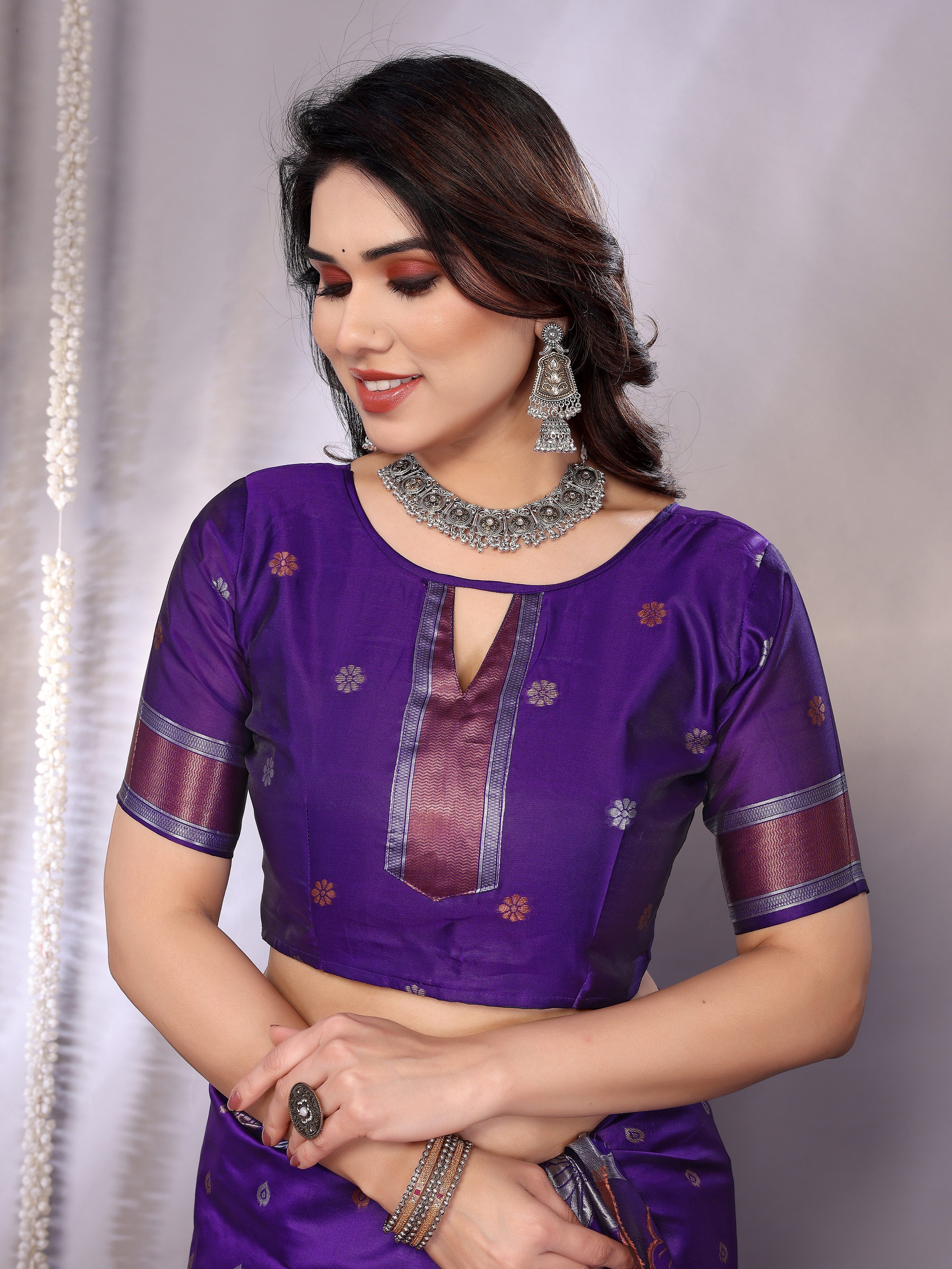 Royal Purple Floral Woven Saree