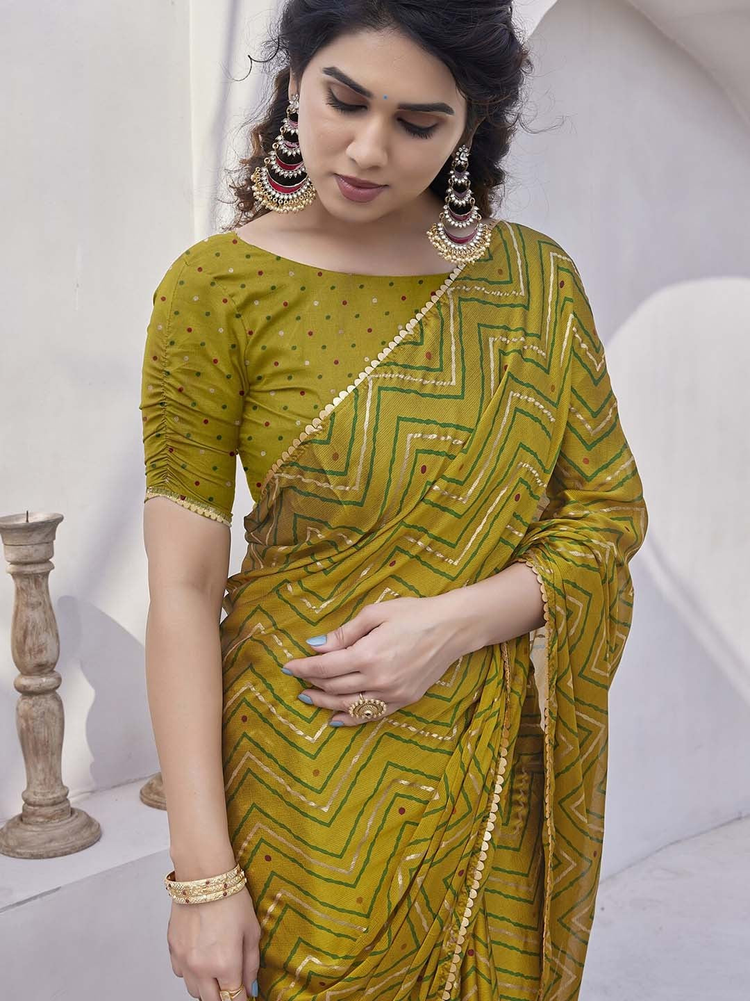 Mustard Yellow Printed Saree with Traditional Motifs