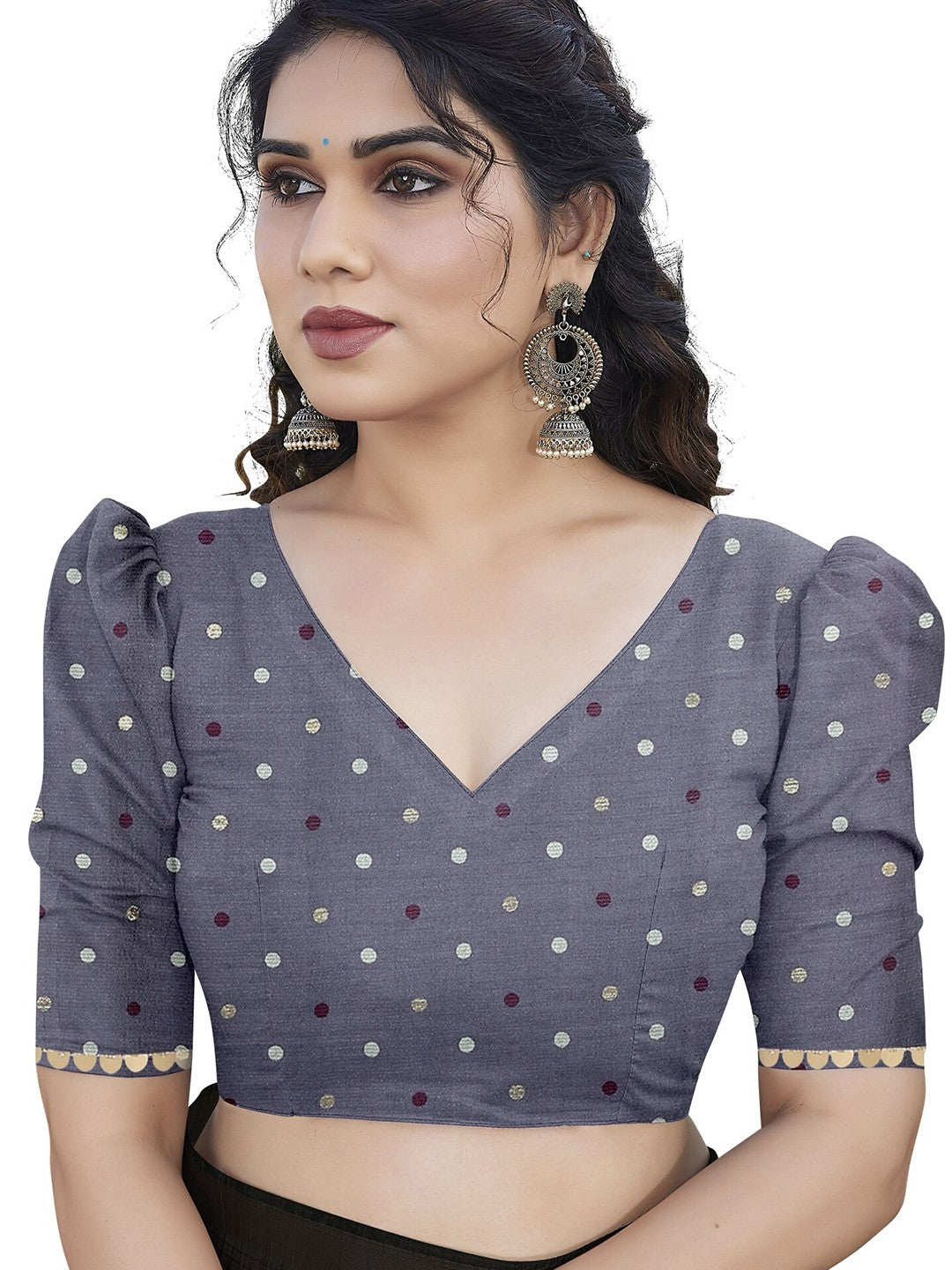 Charcoal Grey Printed Saree with Traditional Ethnic Pallu