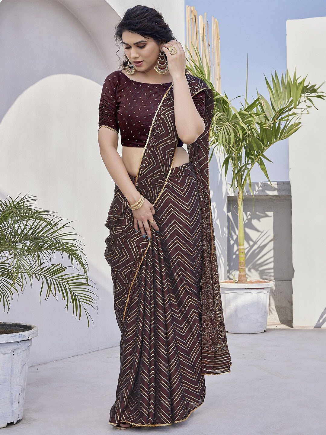 Printed Saree with Ethnic Border and Pallu