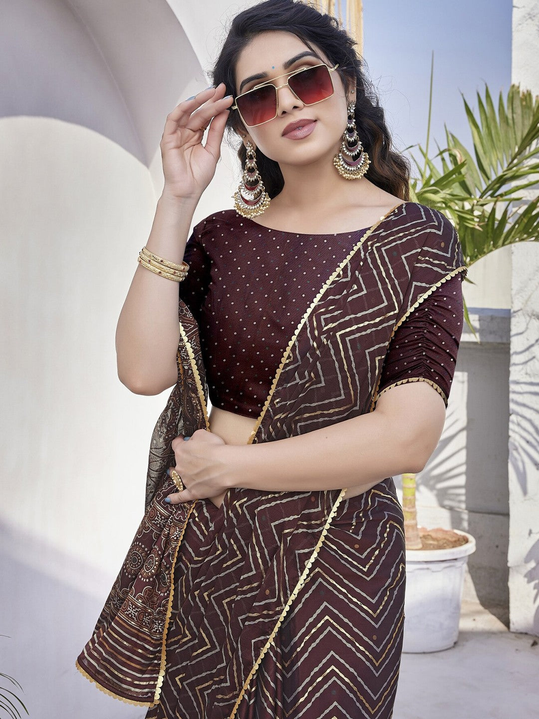 Printed Saree with Ethnic Border and Pallu