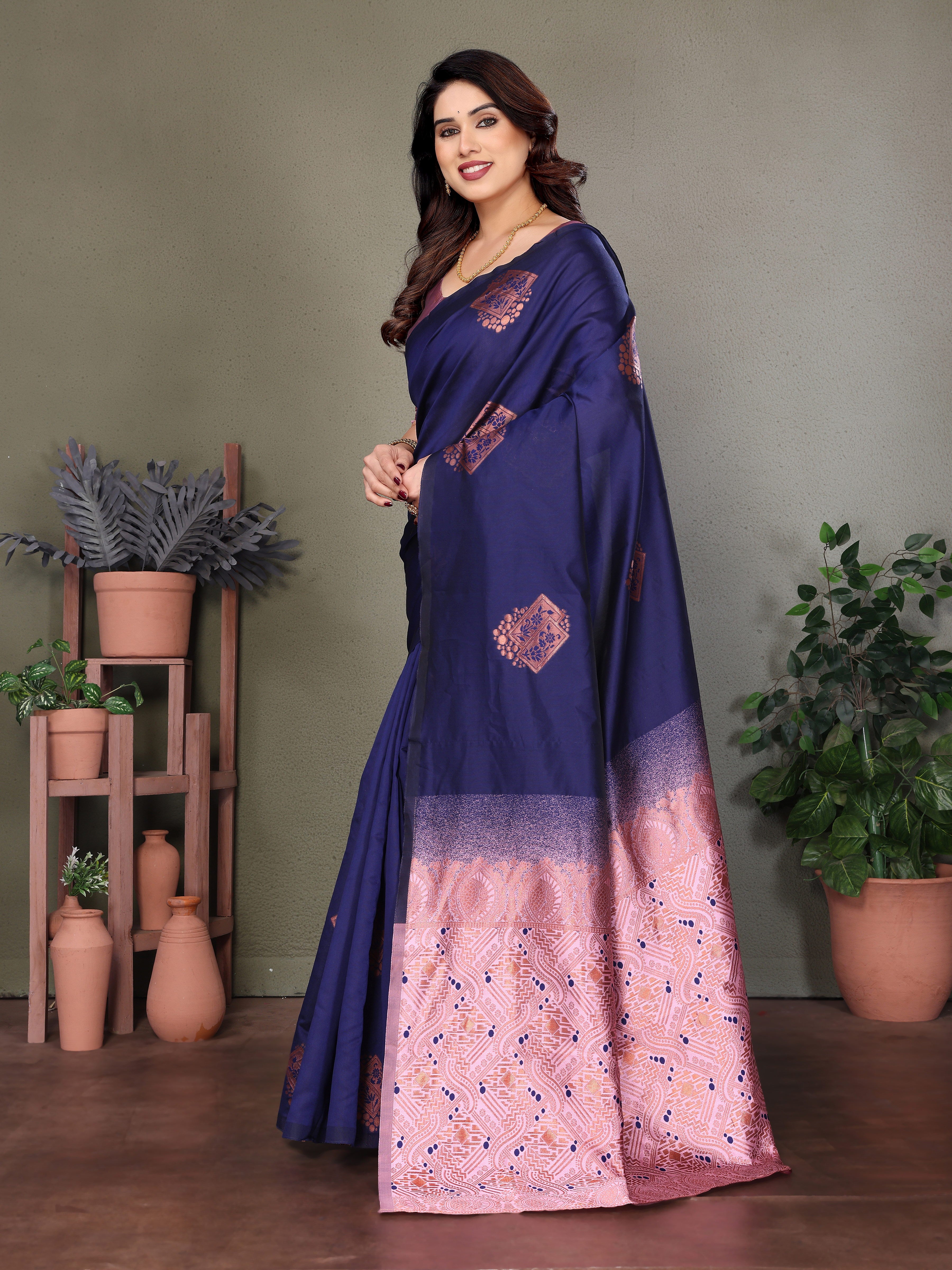 Royal Blue & Pink Soft Silk Traditional Saree
