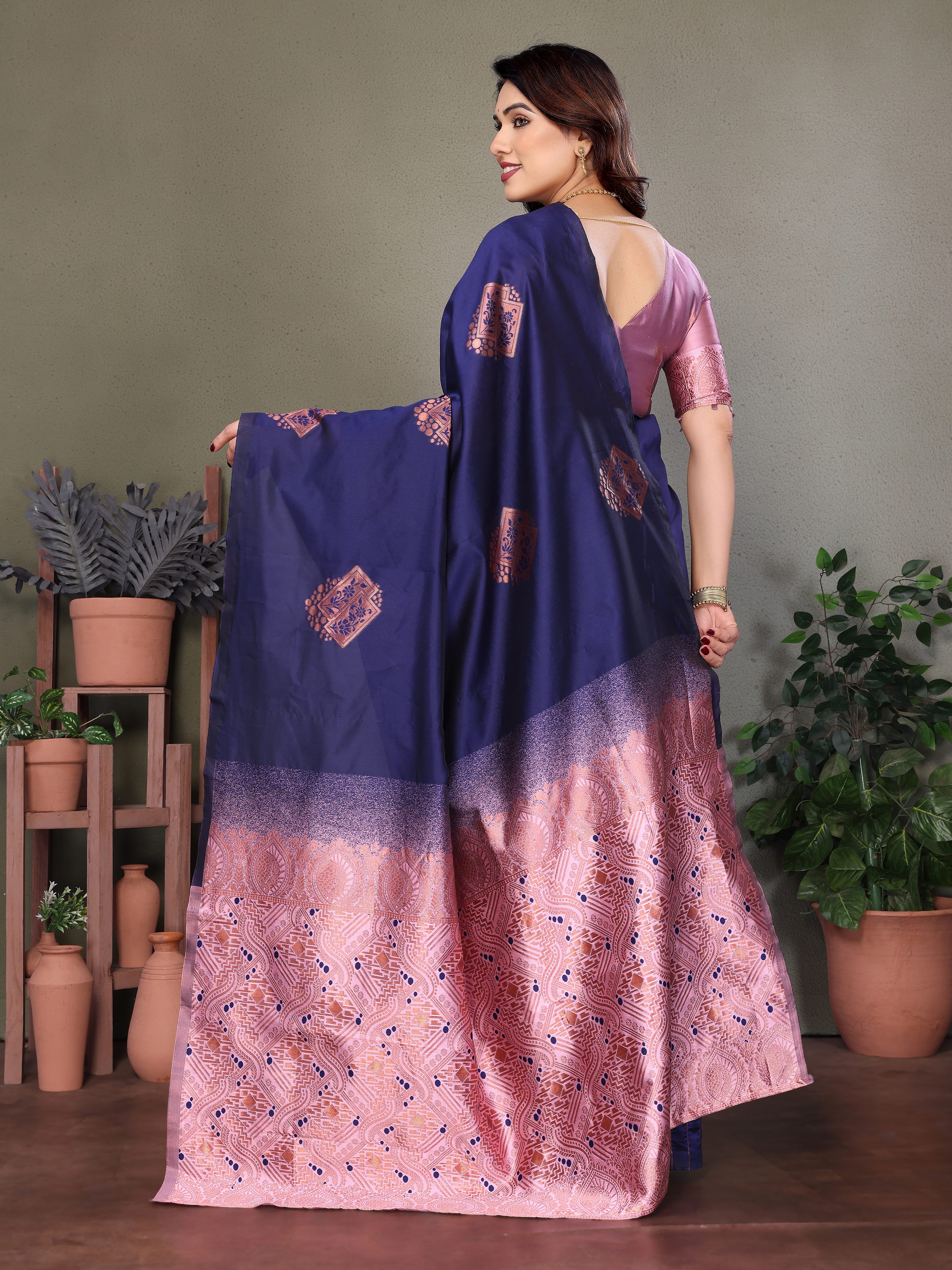 Royal Blue & Pink Soft Silk Traditional Saree