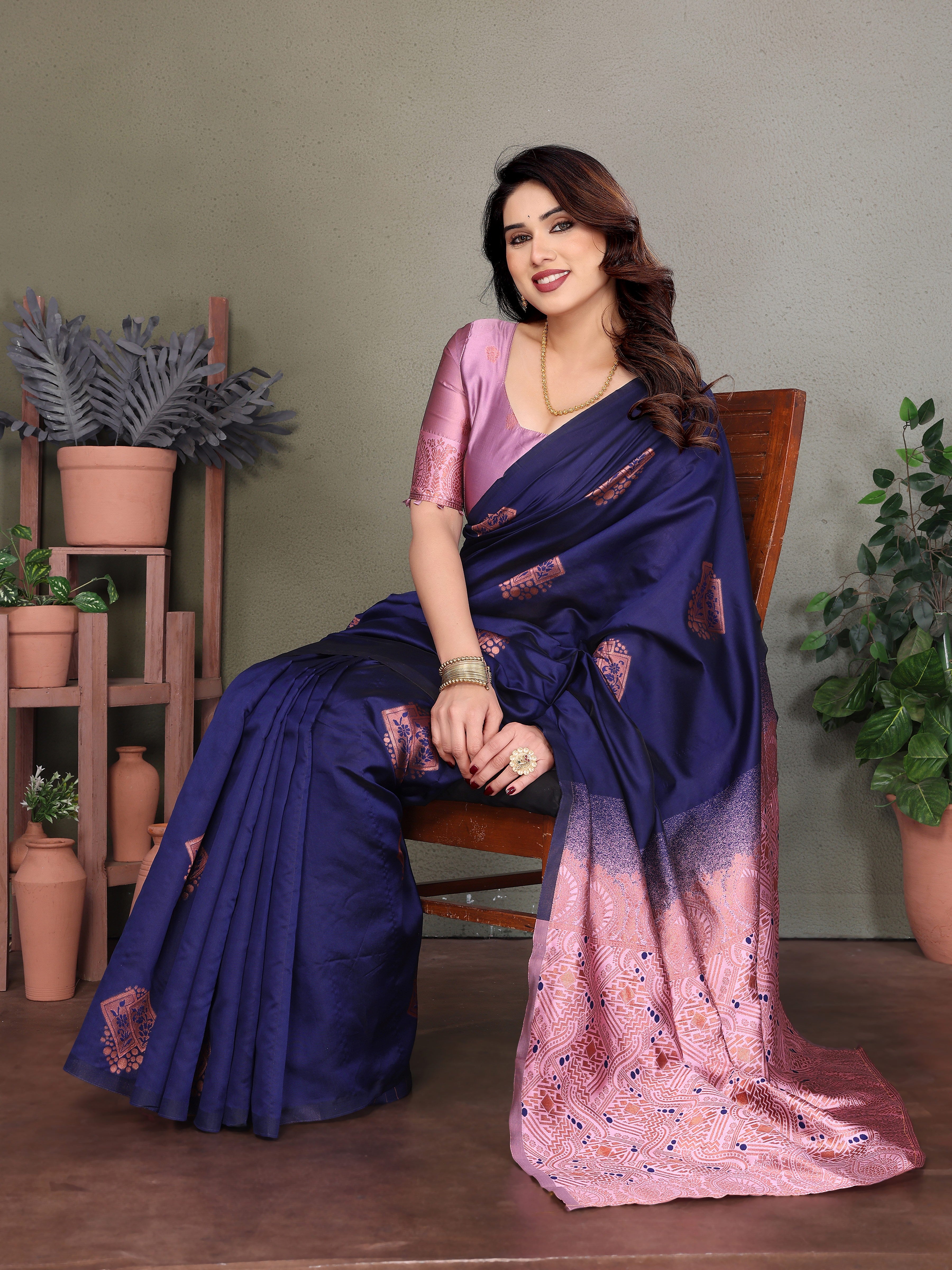 Royal Blue & Pink Soft Silk Traditional Saree