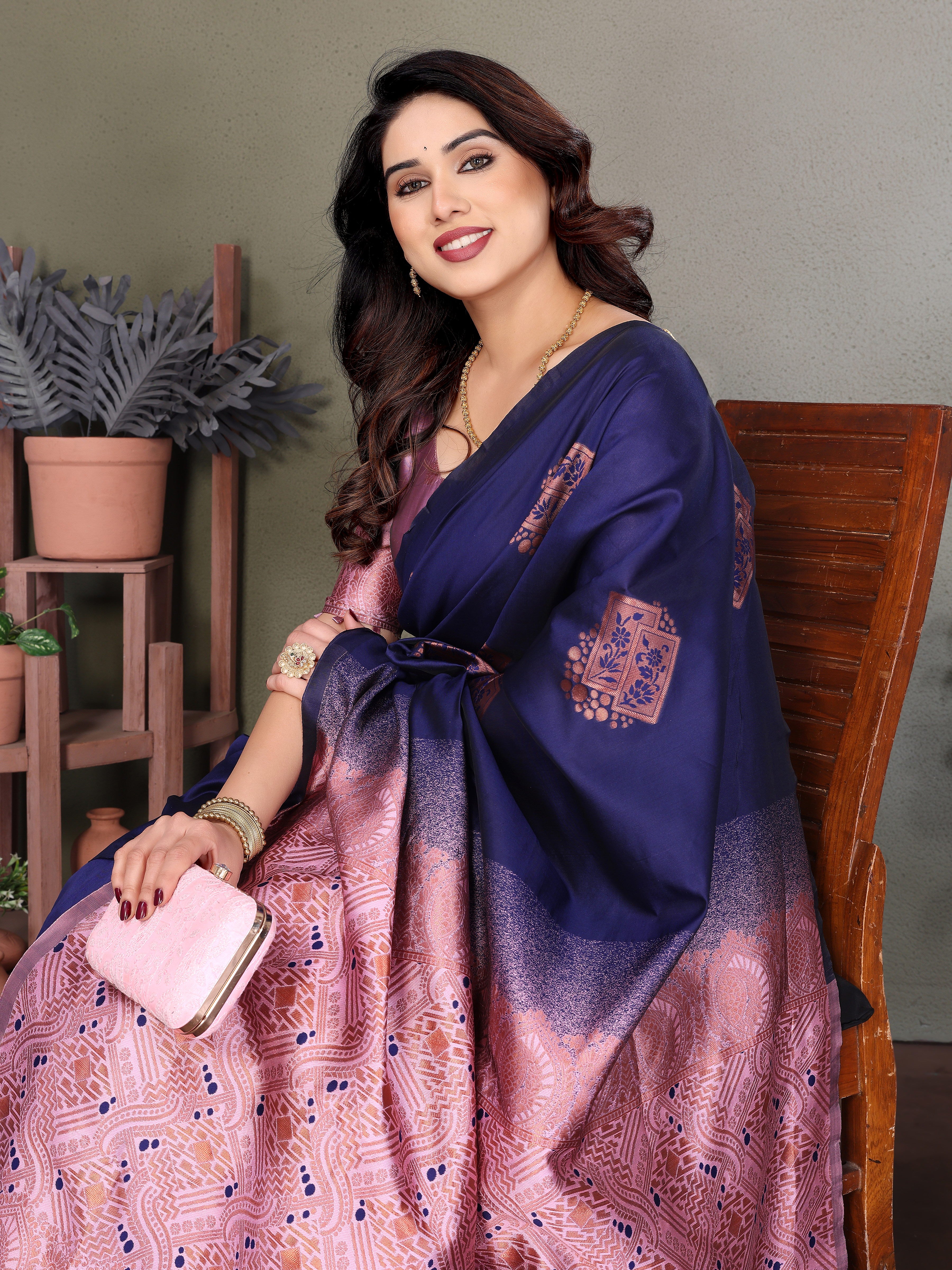 Royal Blue & Pink Soft Silk Traditional Saree
