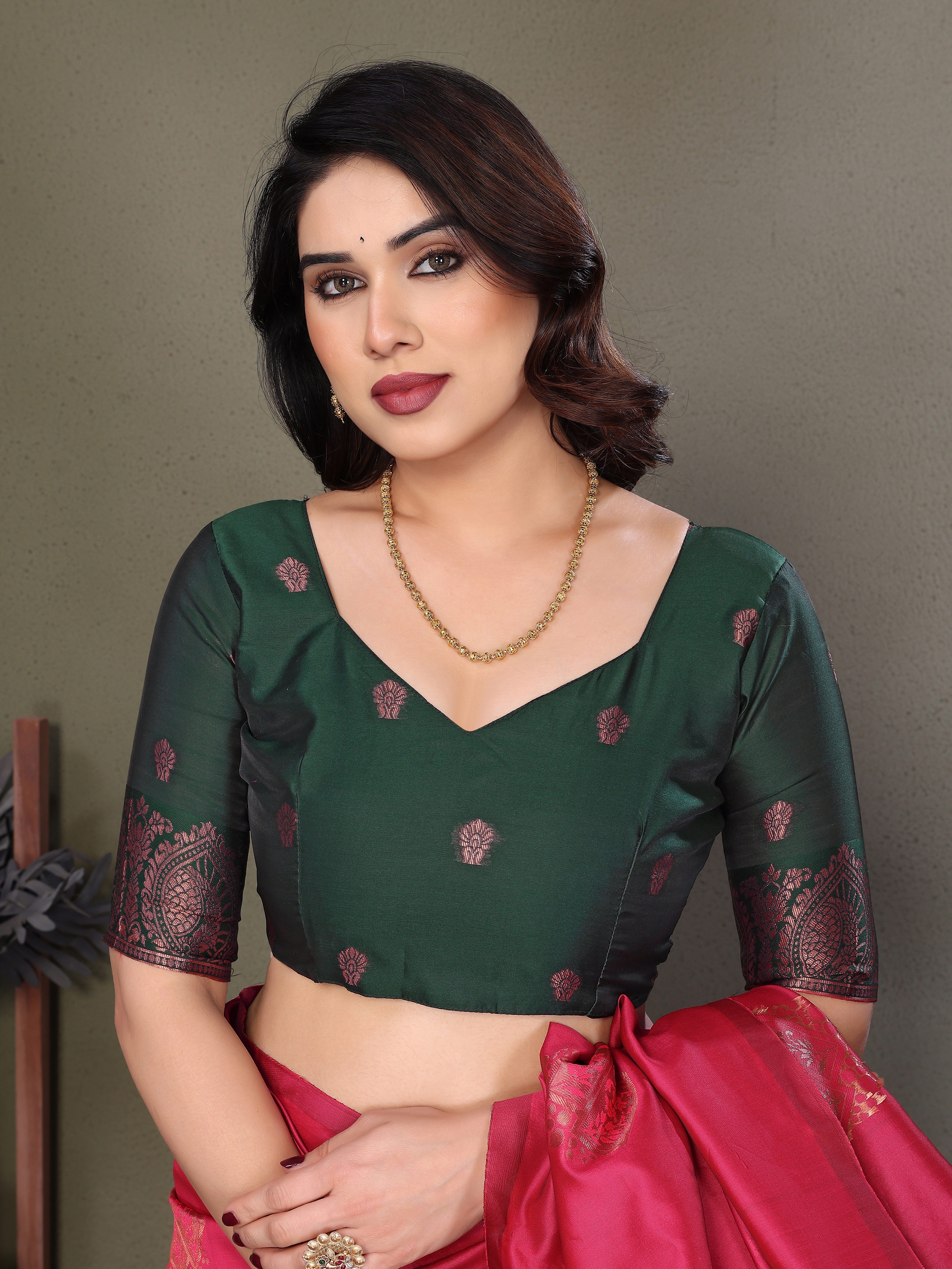 Pink Silk Blend Saree with Rich Black Woven Pallu