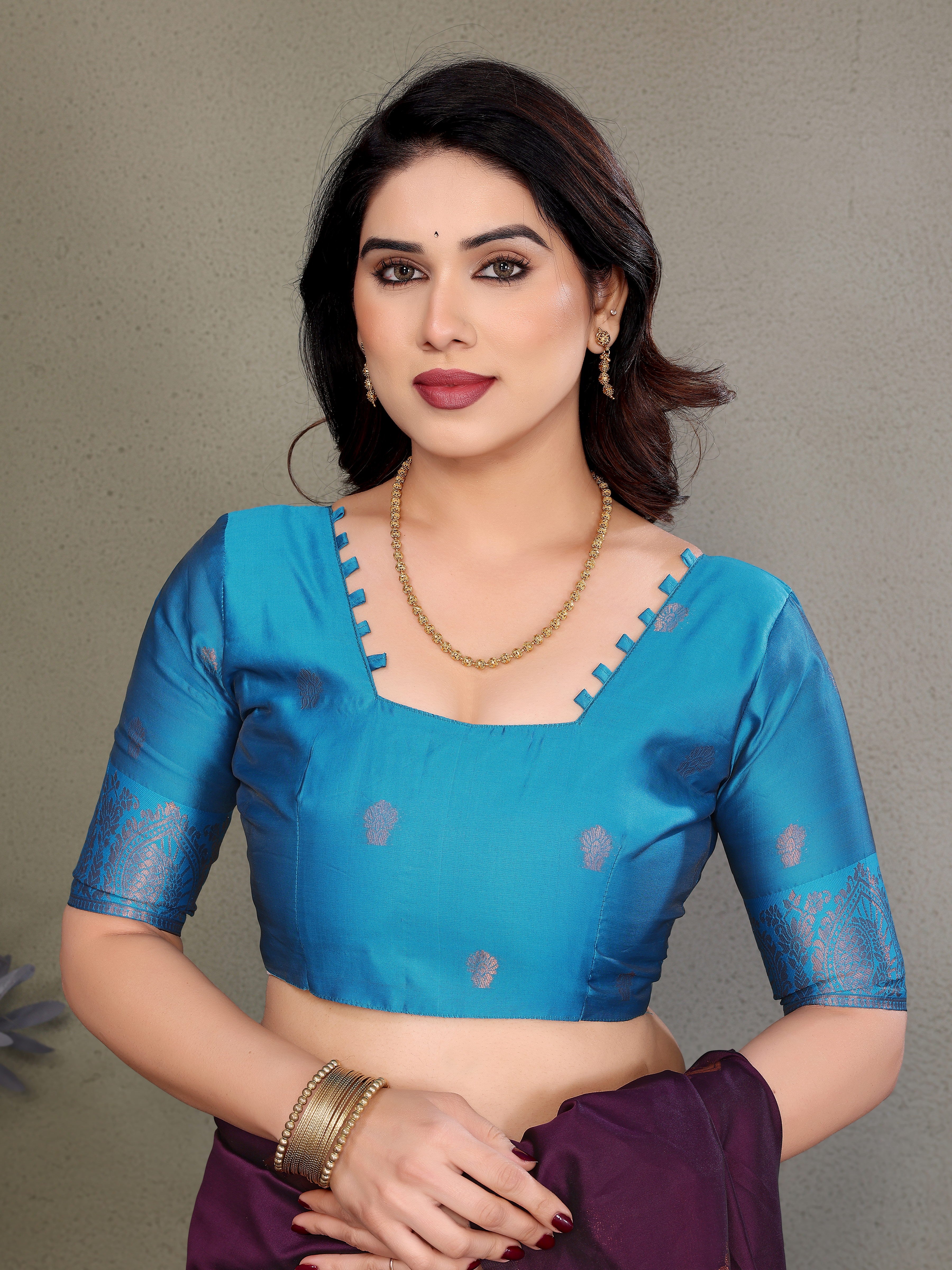 Royal Purple Silk Saree with Sky Blue Woven Pallu