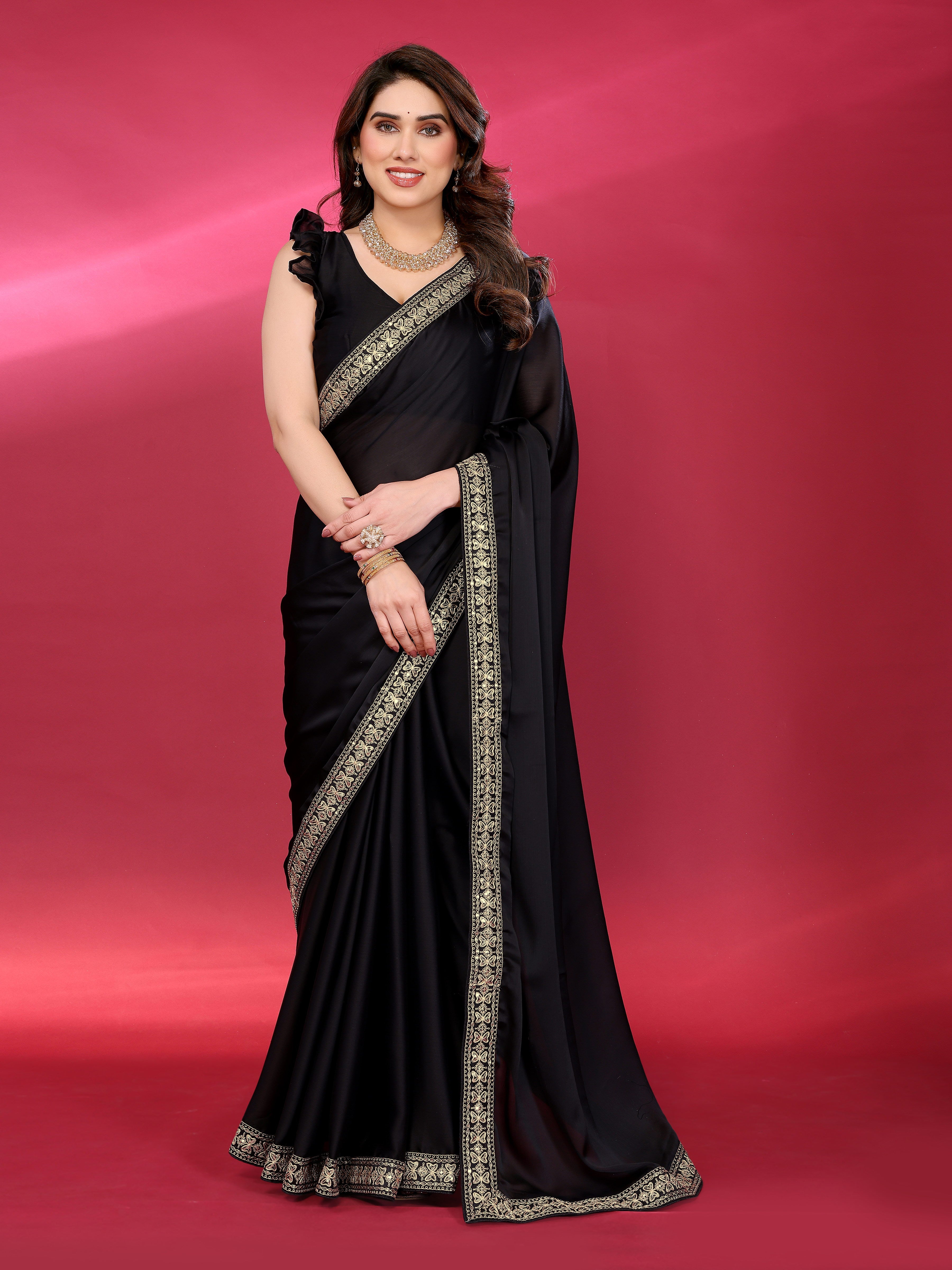 Classic Black Georgette Saree with Embroidered Border
