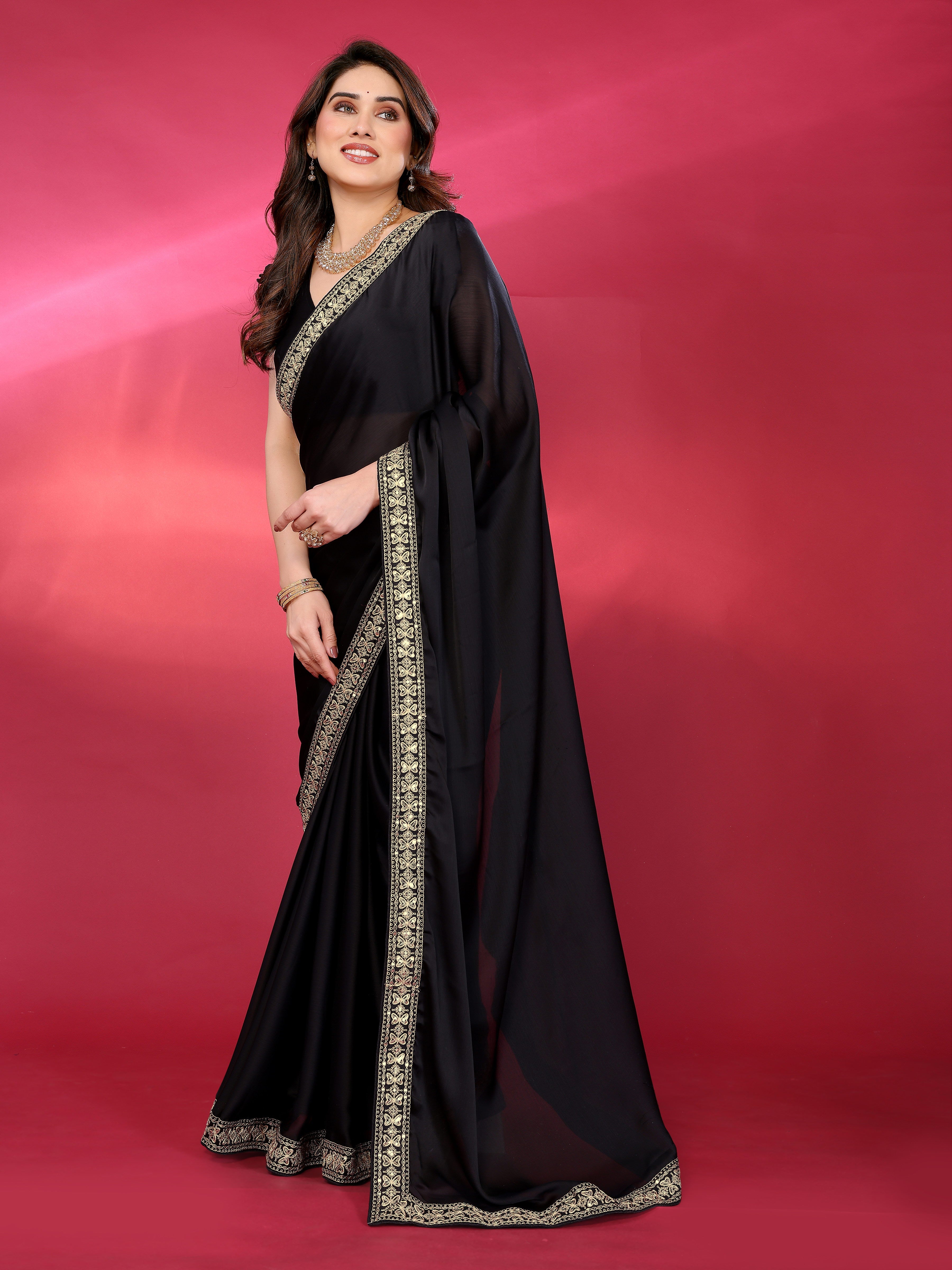Classic Black Georgette Saree with Embroidered Border