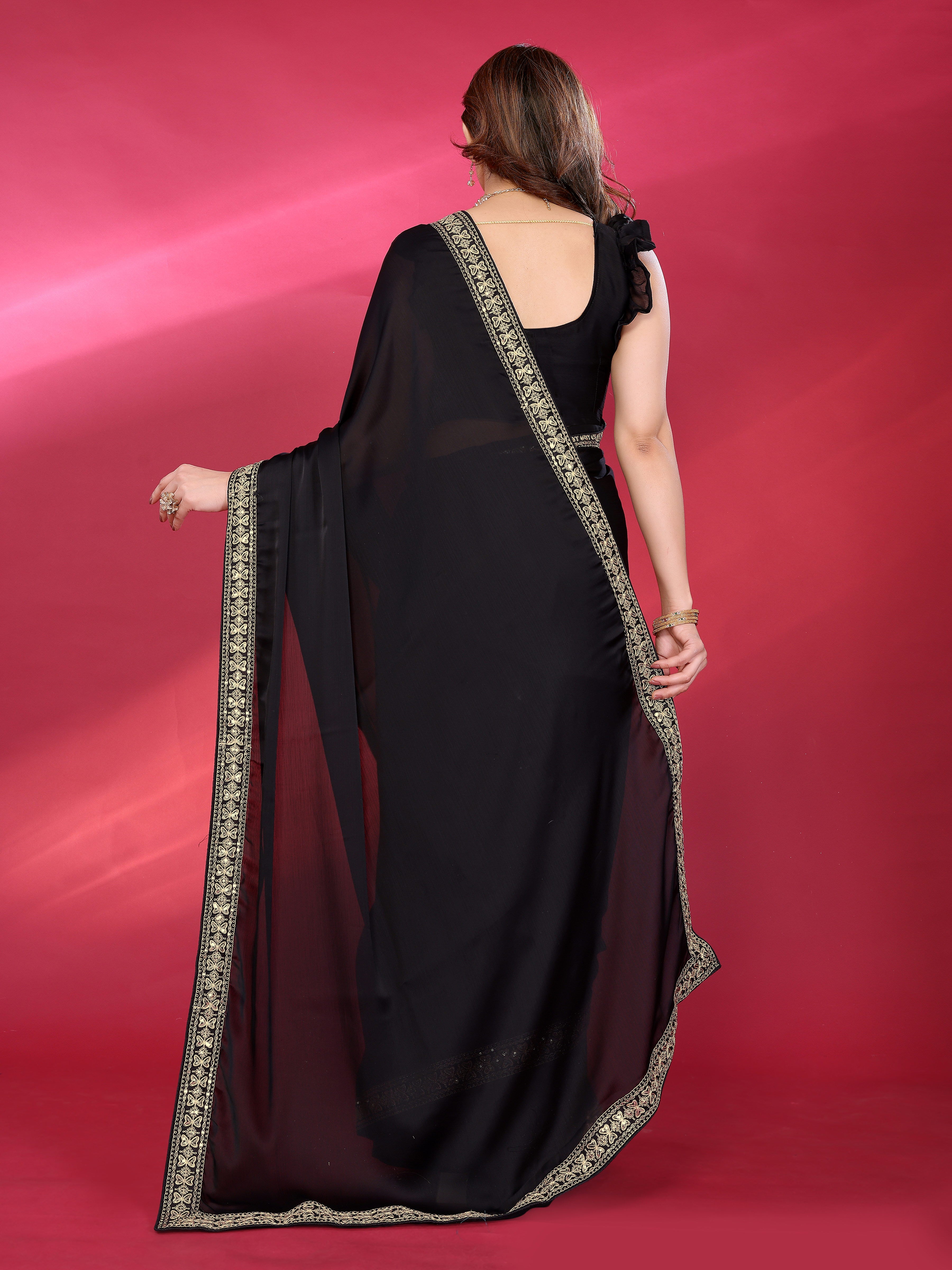 Classic Black Georgette Saree with Embroidered Border