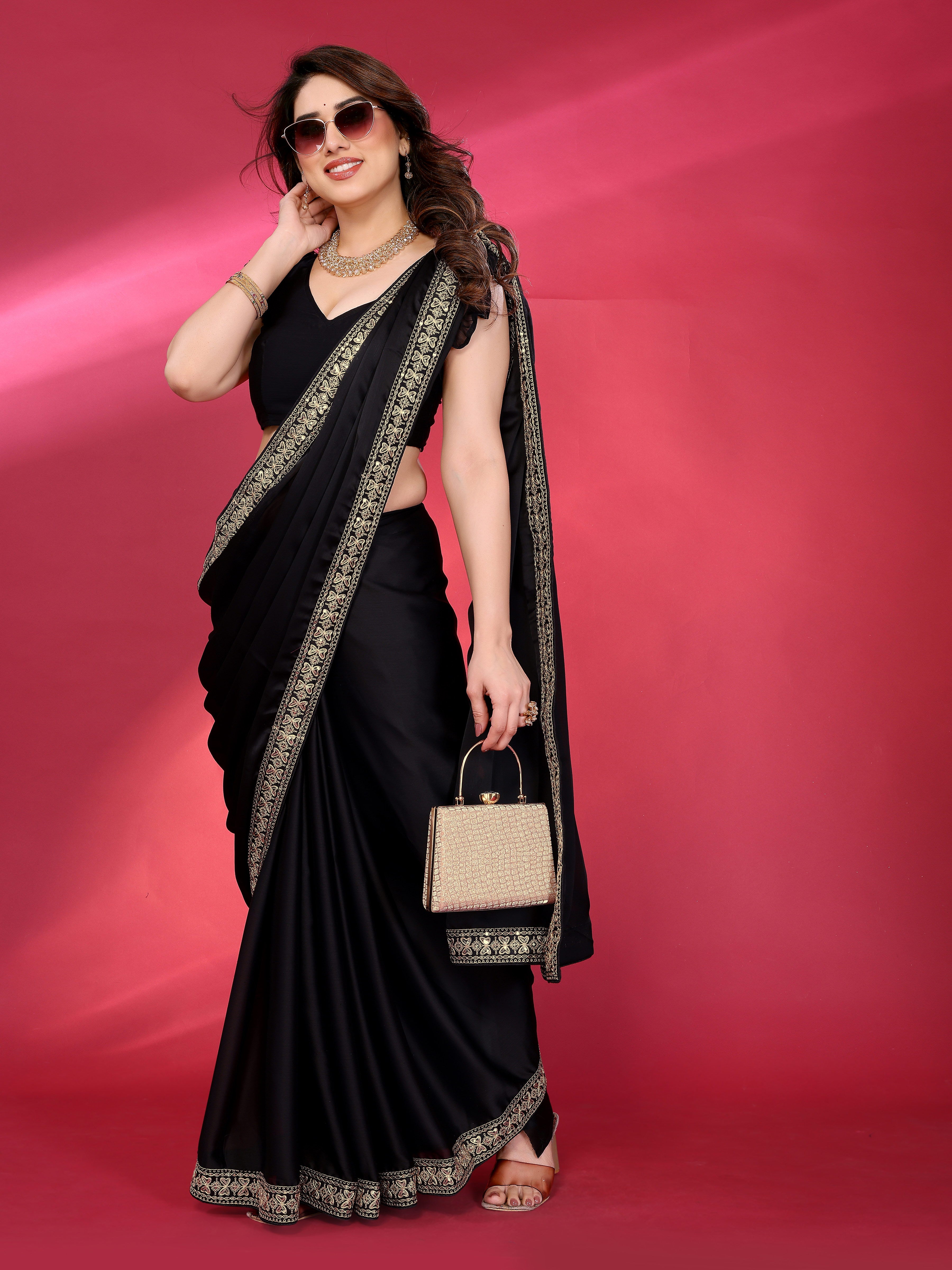 Classic Black Georgette Saree with Embroidered Border
