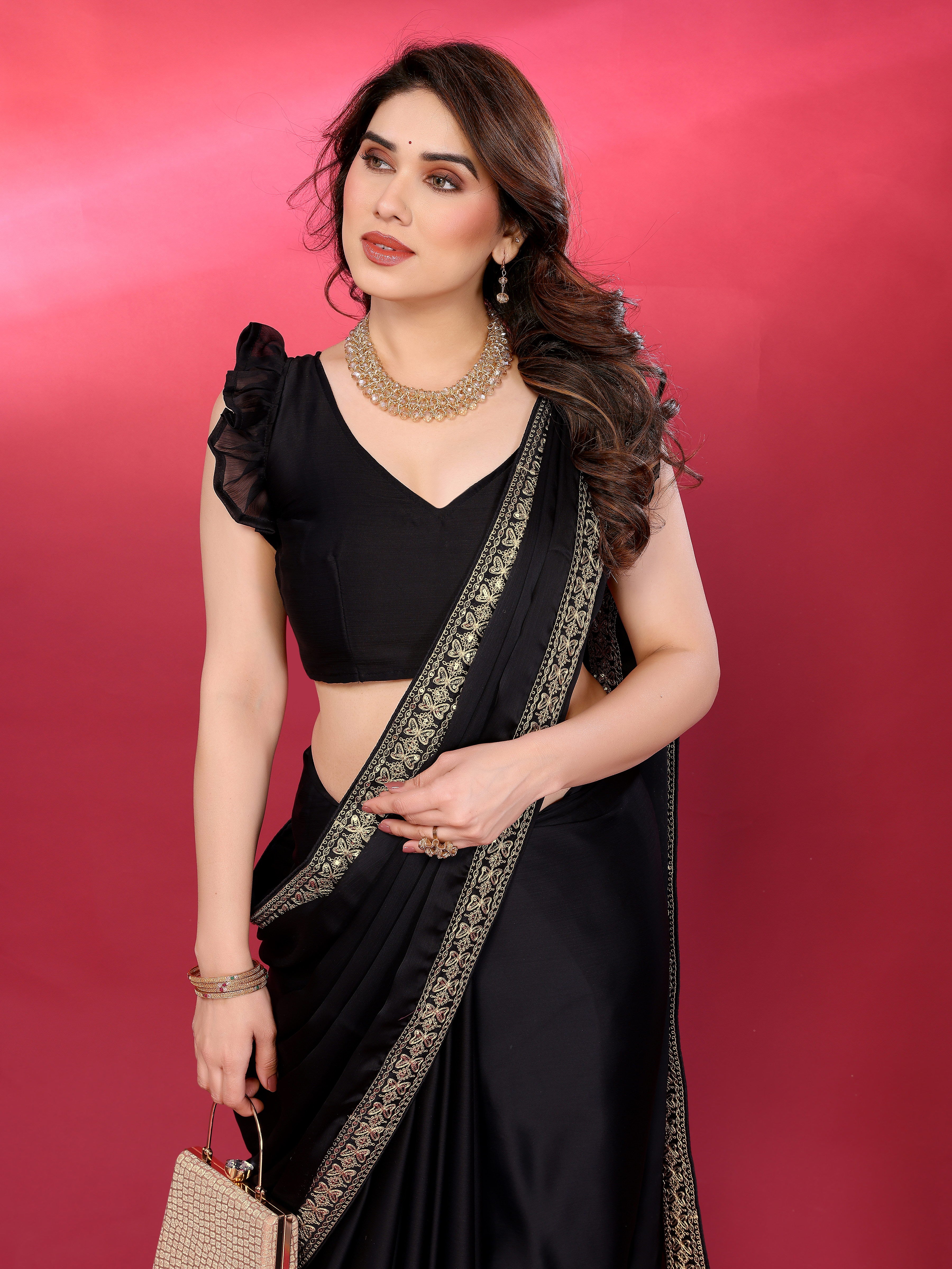 Classic Black Georgette Saree with Embroidered Border