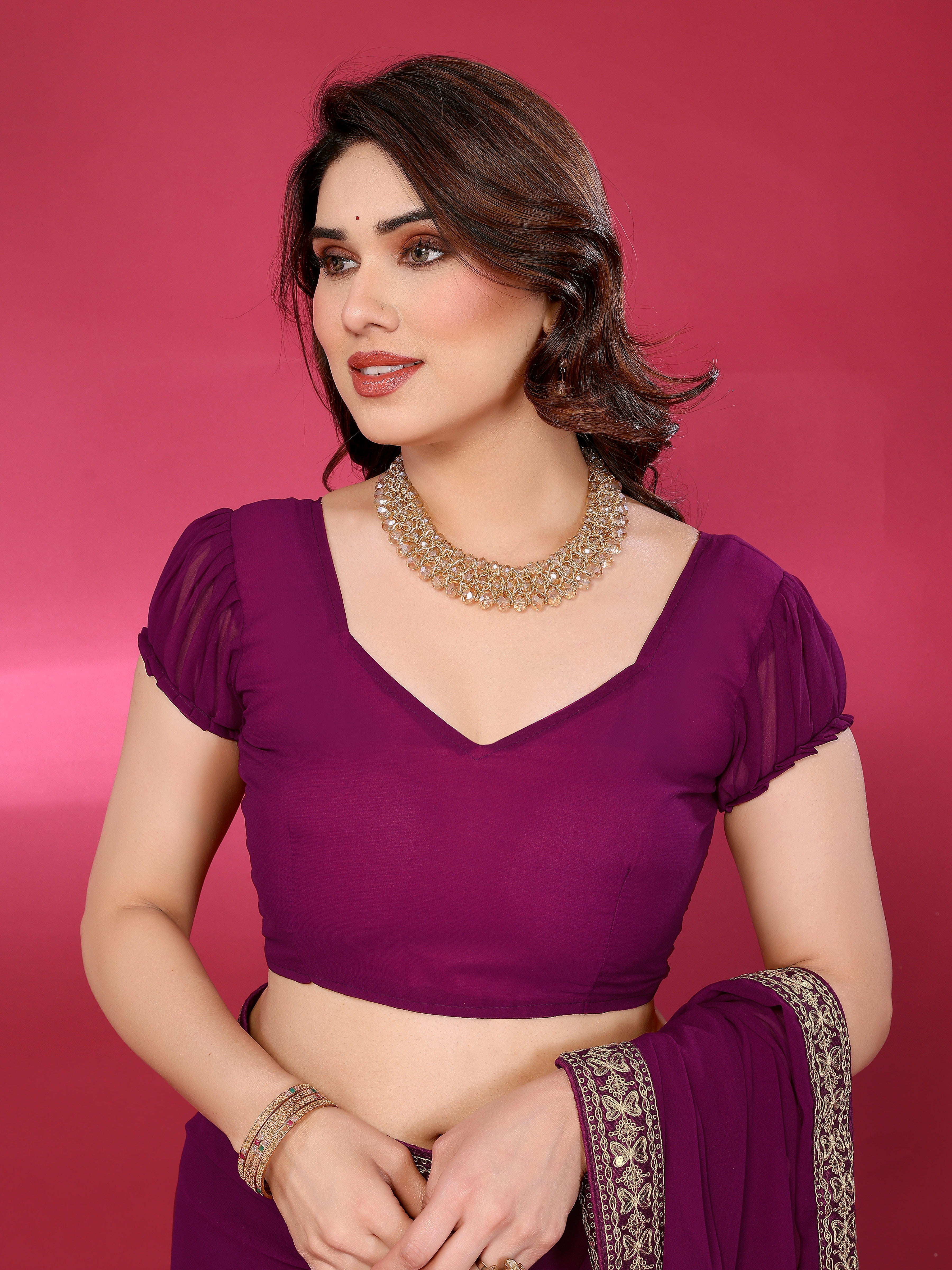 Elegant  Georgette Saree with Golden Embroidered Border