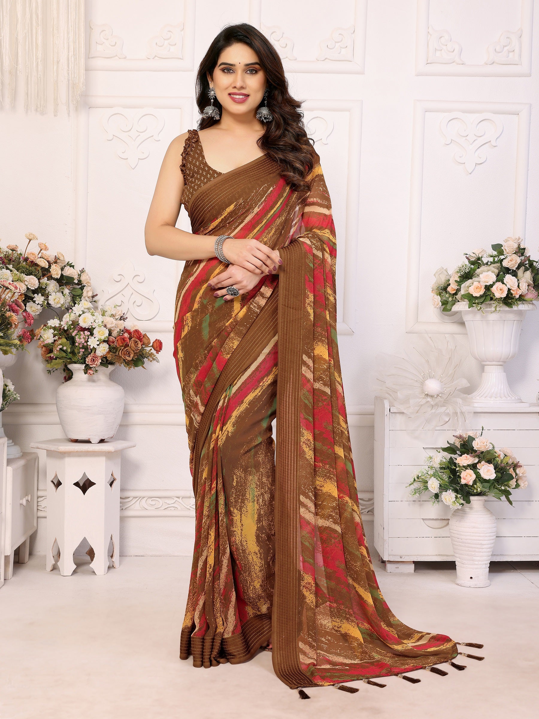 Elegant Multicolor Printed Georgette Saree