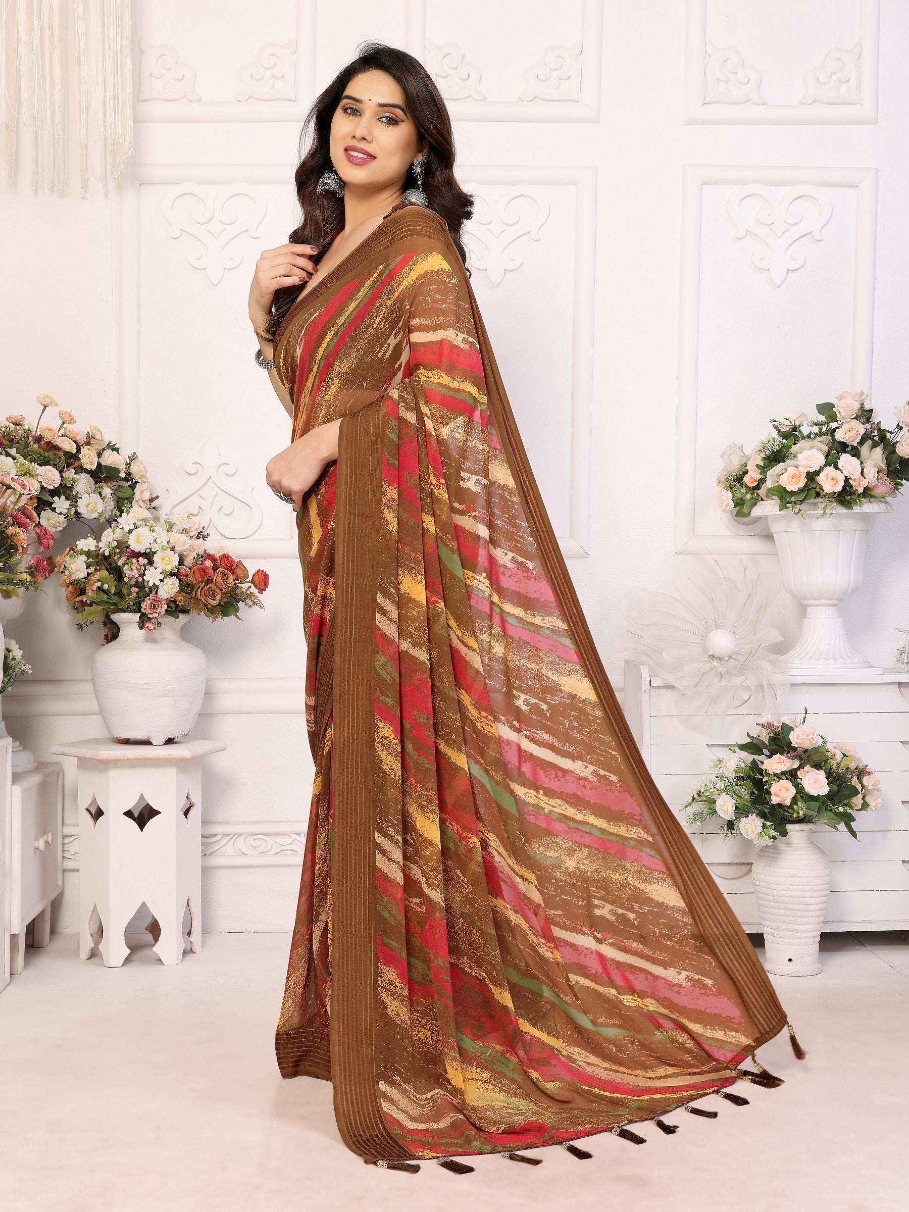 Elegant Multicolor Printed Georgette Saree