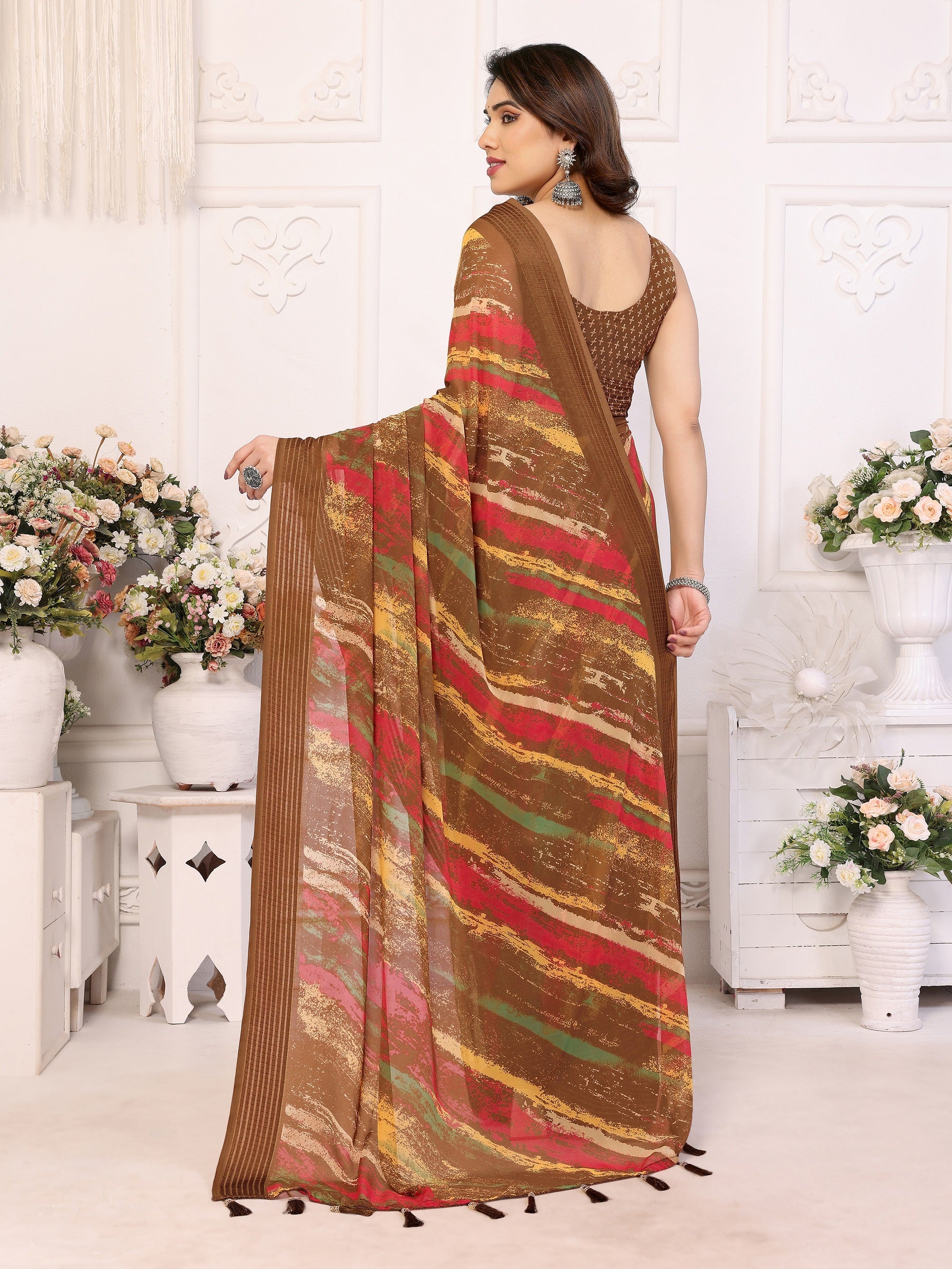 Elegant Multicolor Printed Georgette Saree
