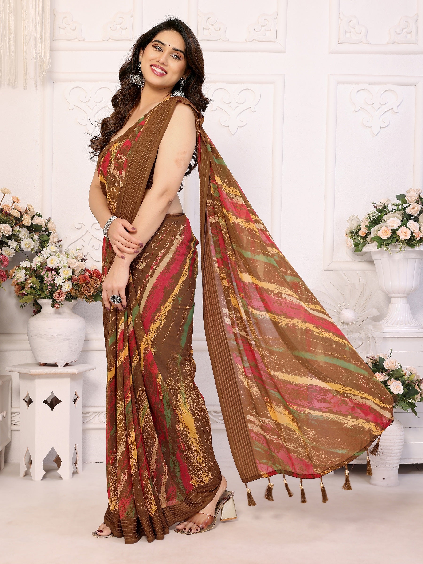 Elegant Multicolor Printed Georgette Saree