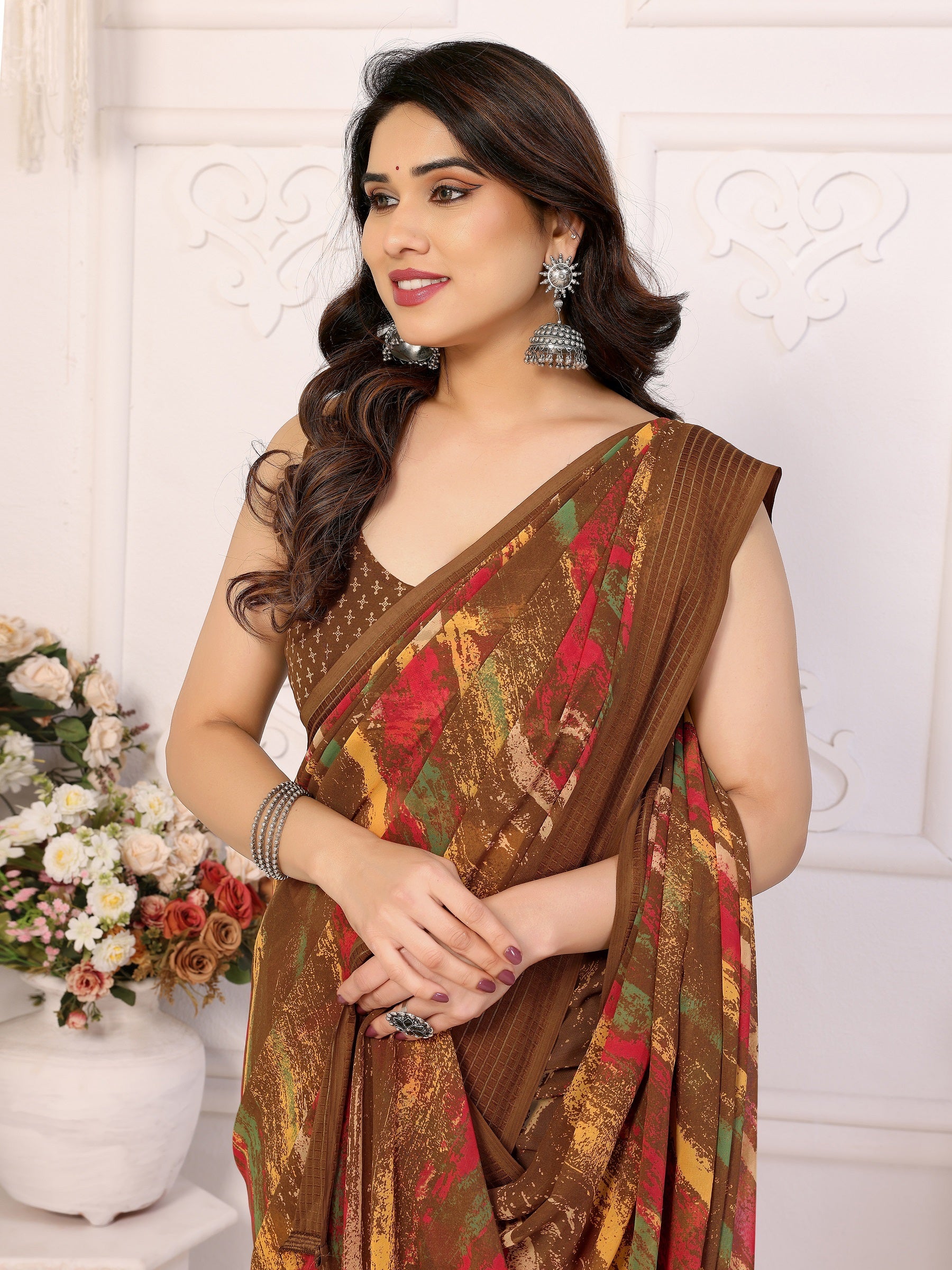 Elegant Multicolor Printed Georgette Saree