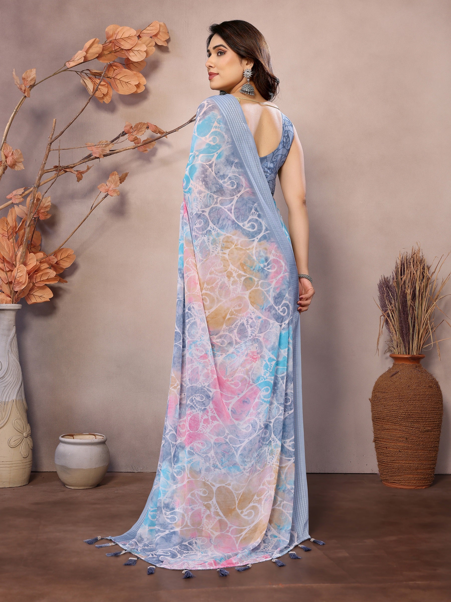 Pastel Bliss Multicolor Printed Georgette Saree