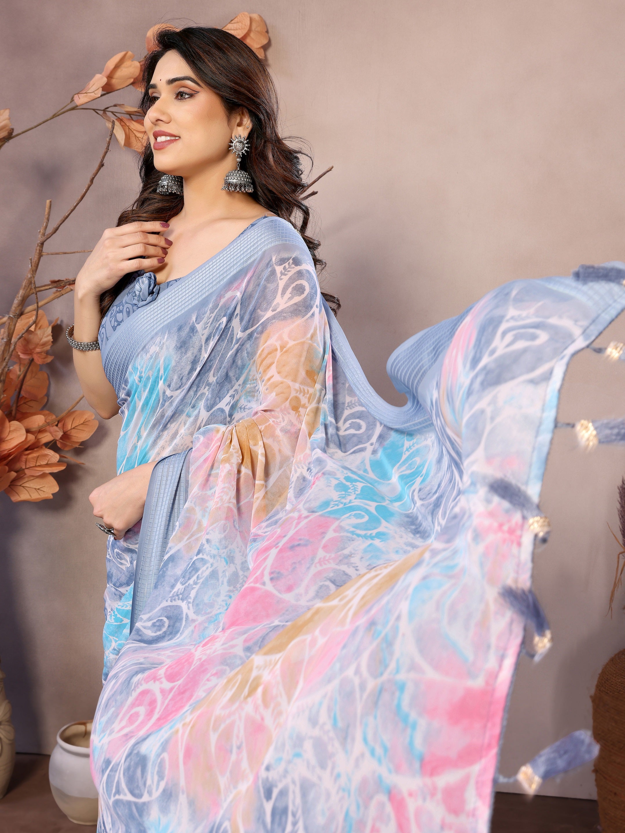 Pastel Bliss Multicolor Printed Georgette Saree