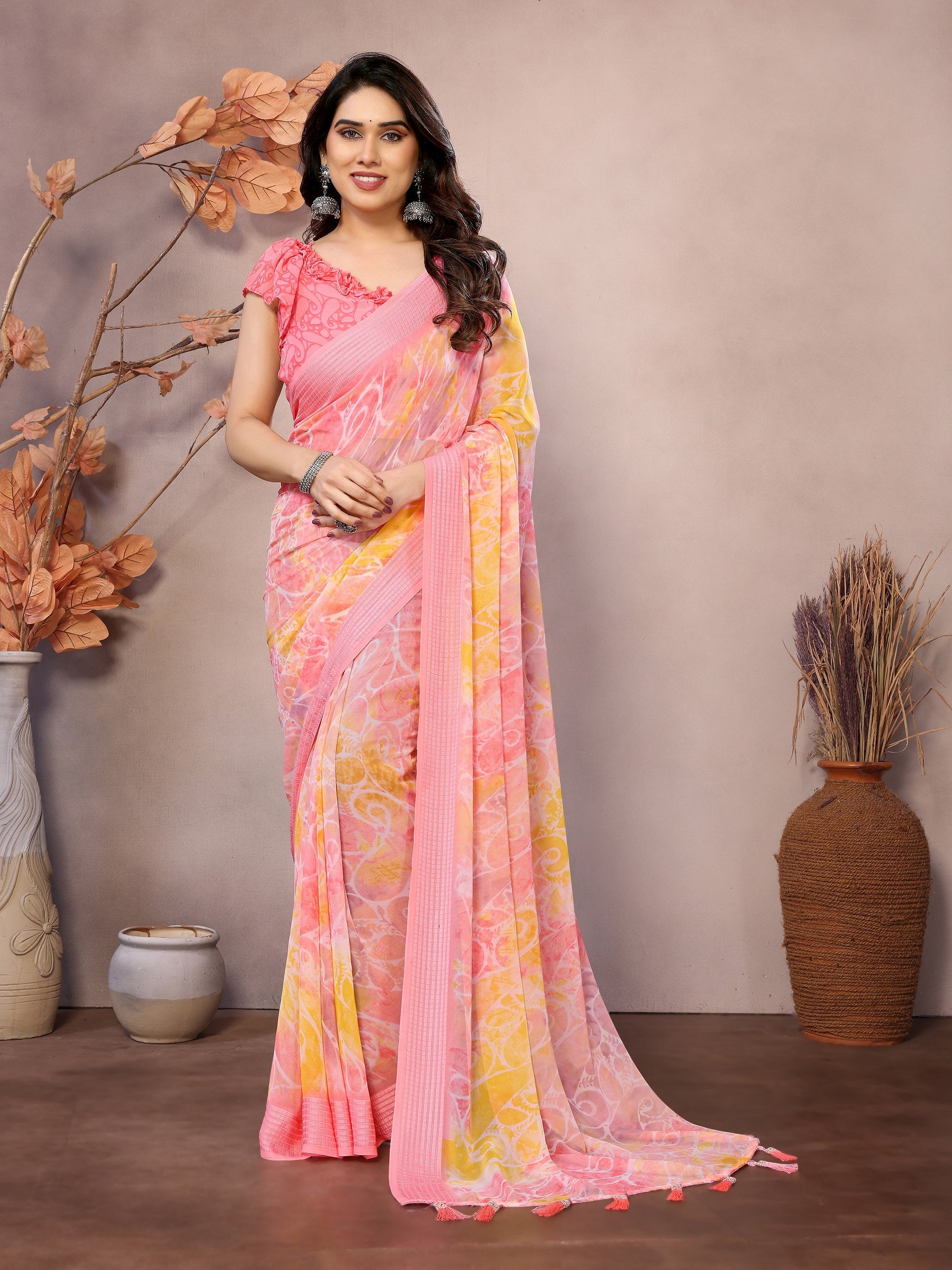 Pastel Bliss Multicolor Printed Georgette Saree
