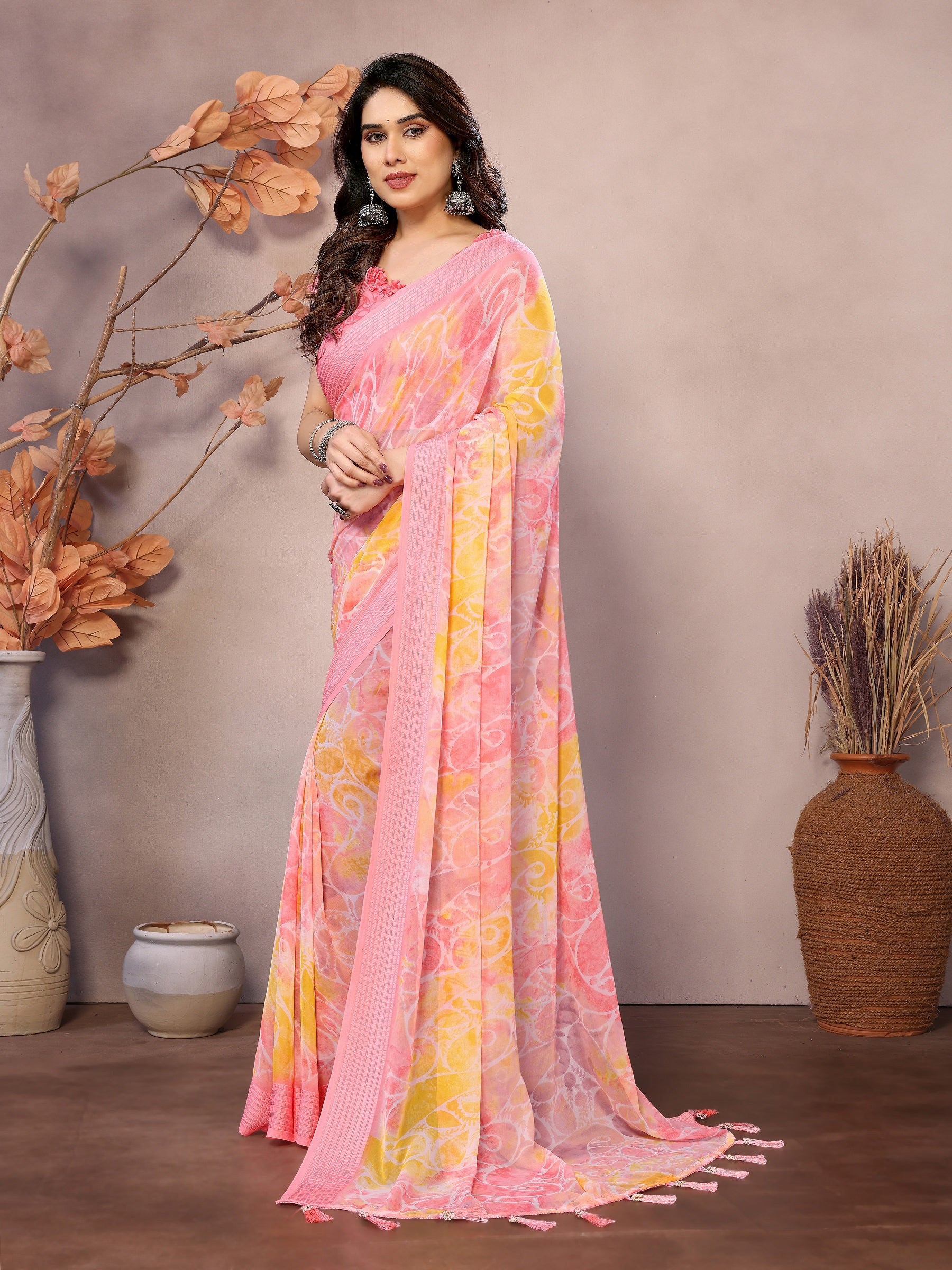 Pastel Bliss Multicolor Printed Georgette Saree