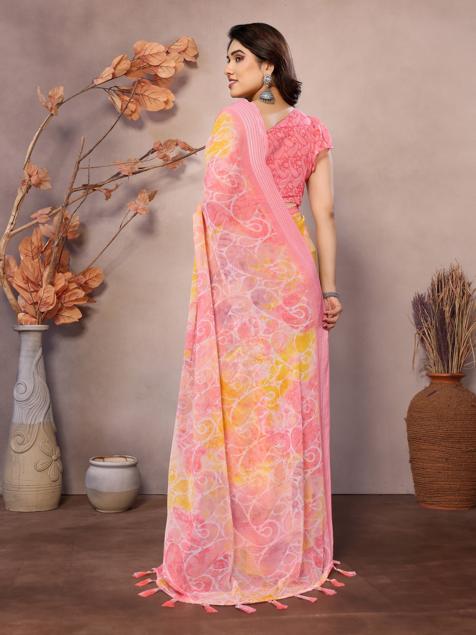 Pastel Bliss Multicolor Printed Georgette Saree