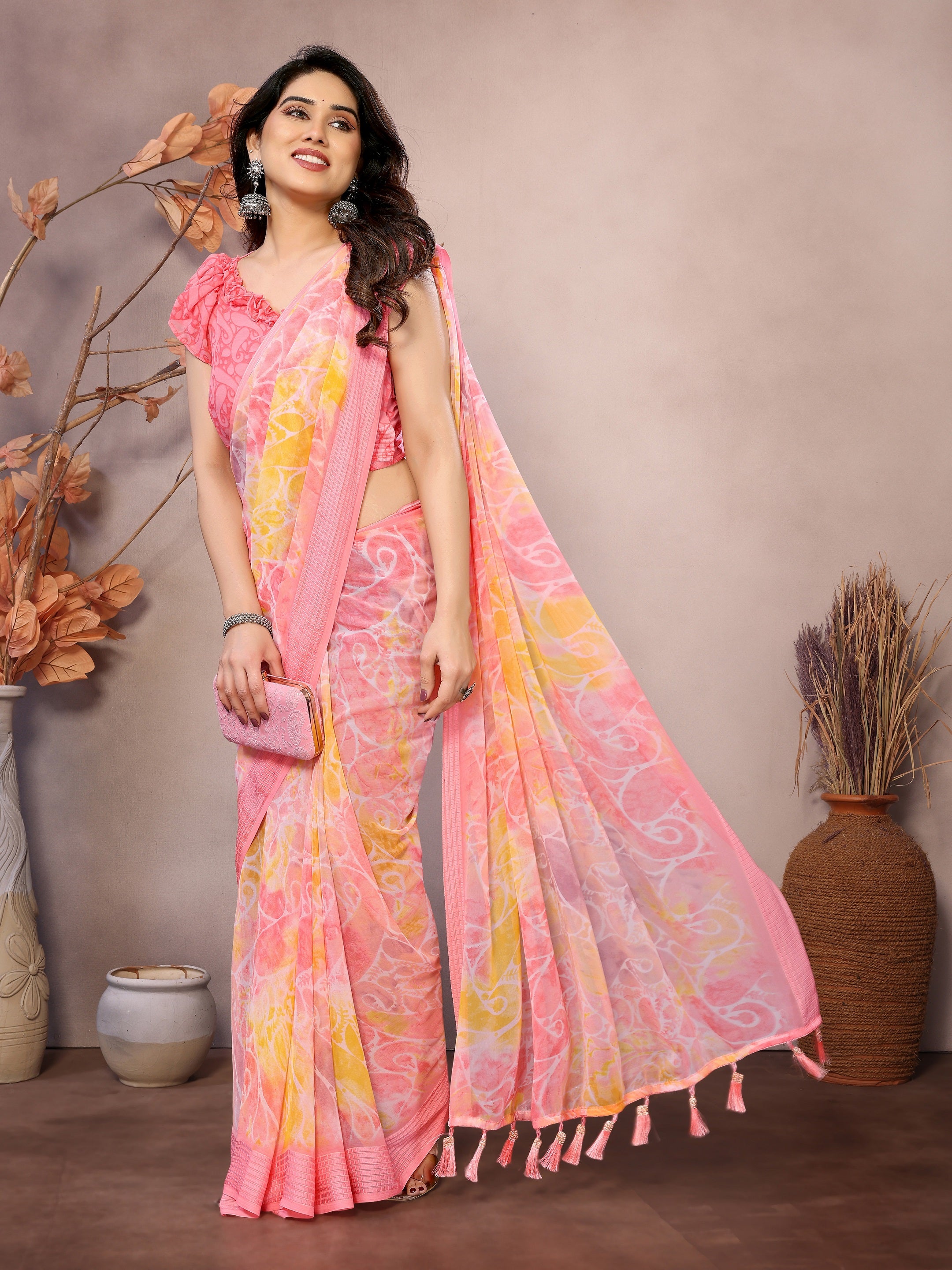 Pastel Bliss Multicolor Printed Georgette Saree
