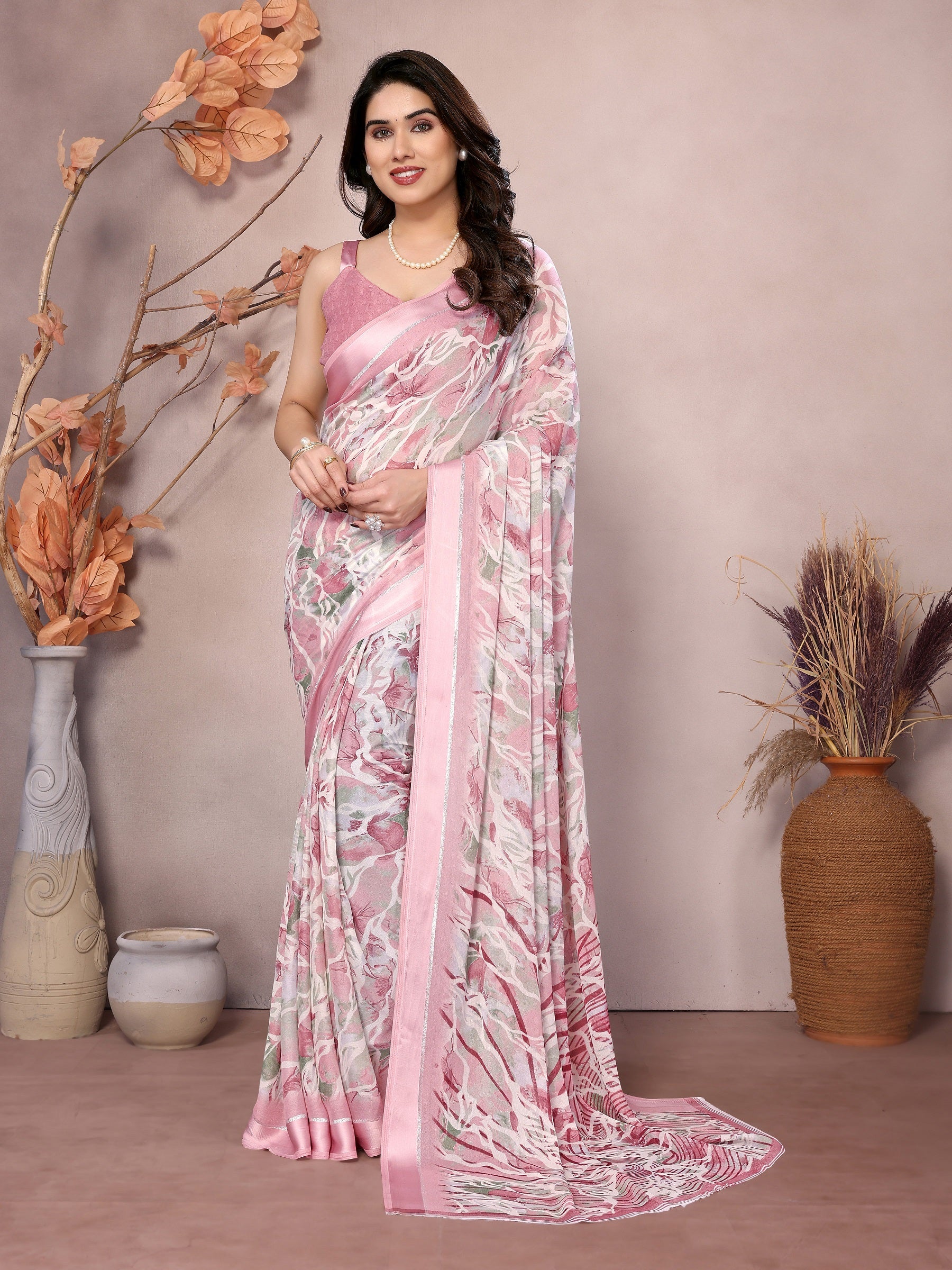 Elegant  Floral Printed Georgette Saree