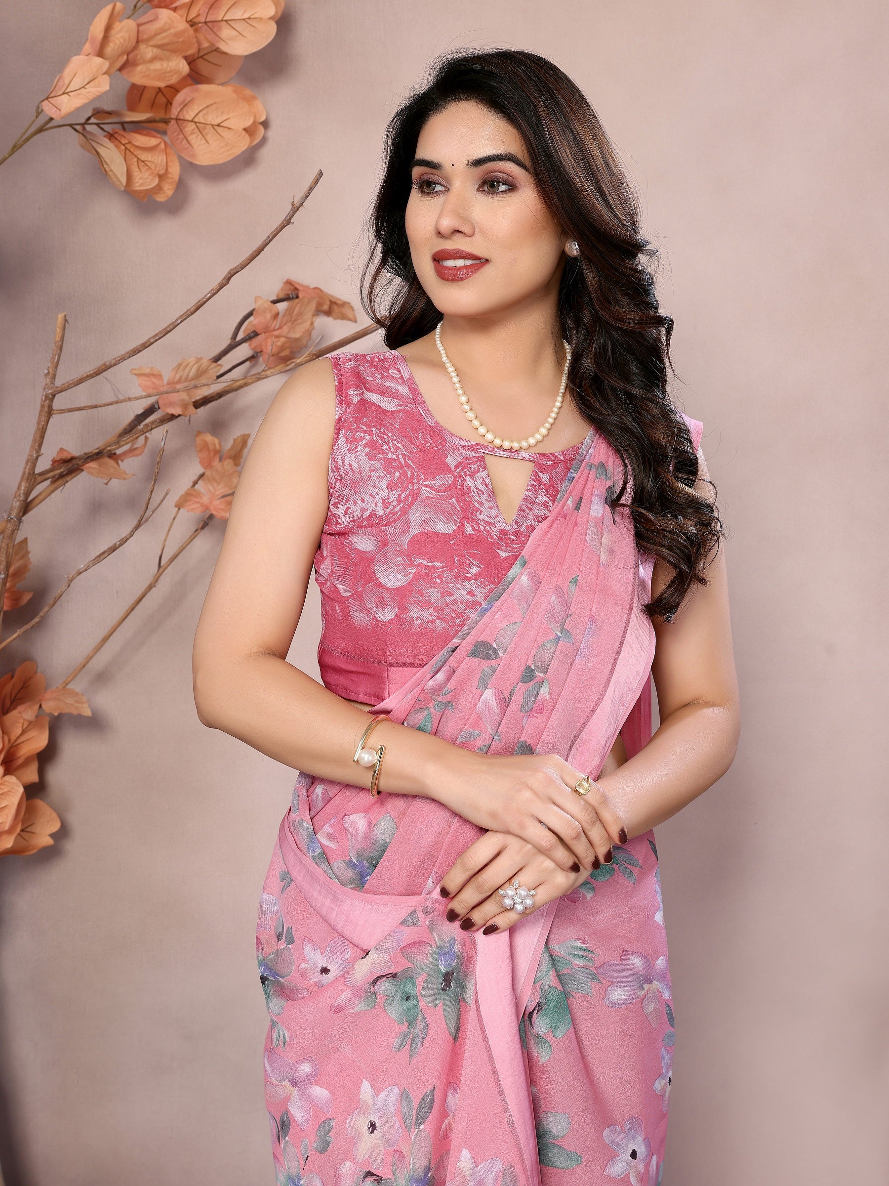Elegant  Floral Printed Georgette Saree