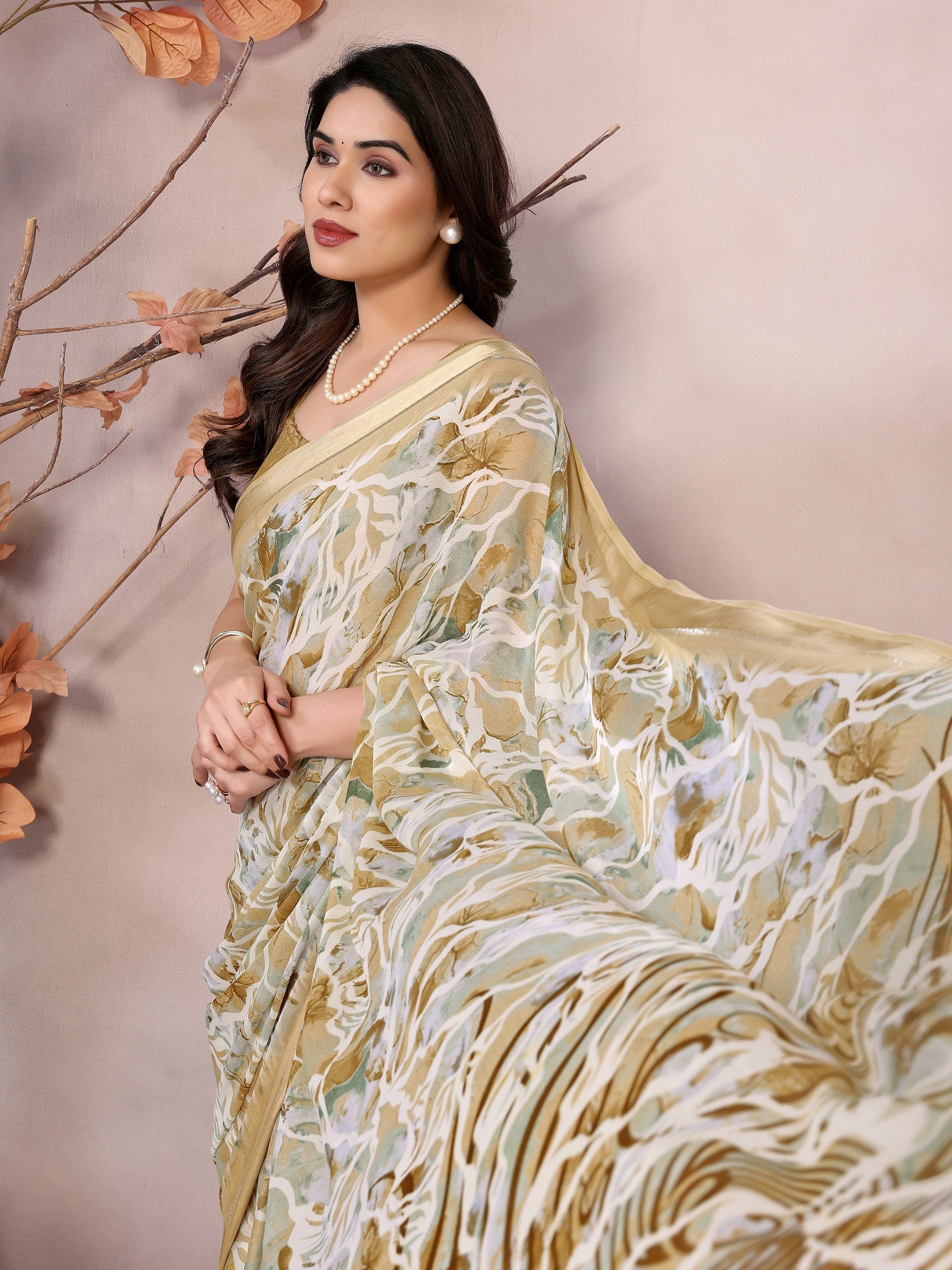 Elegant  Floral Printed Georgette Saree