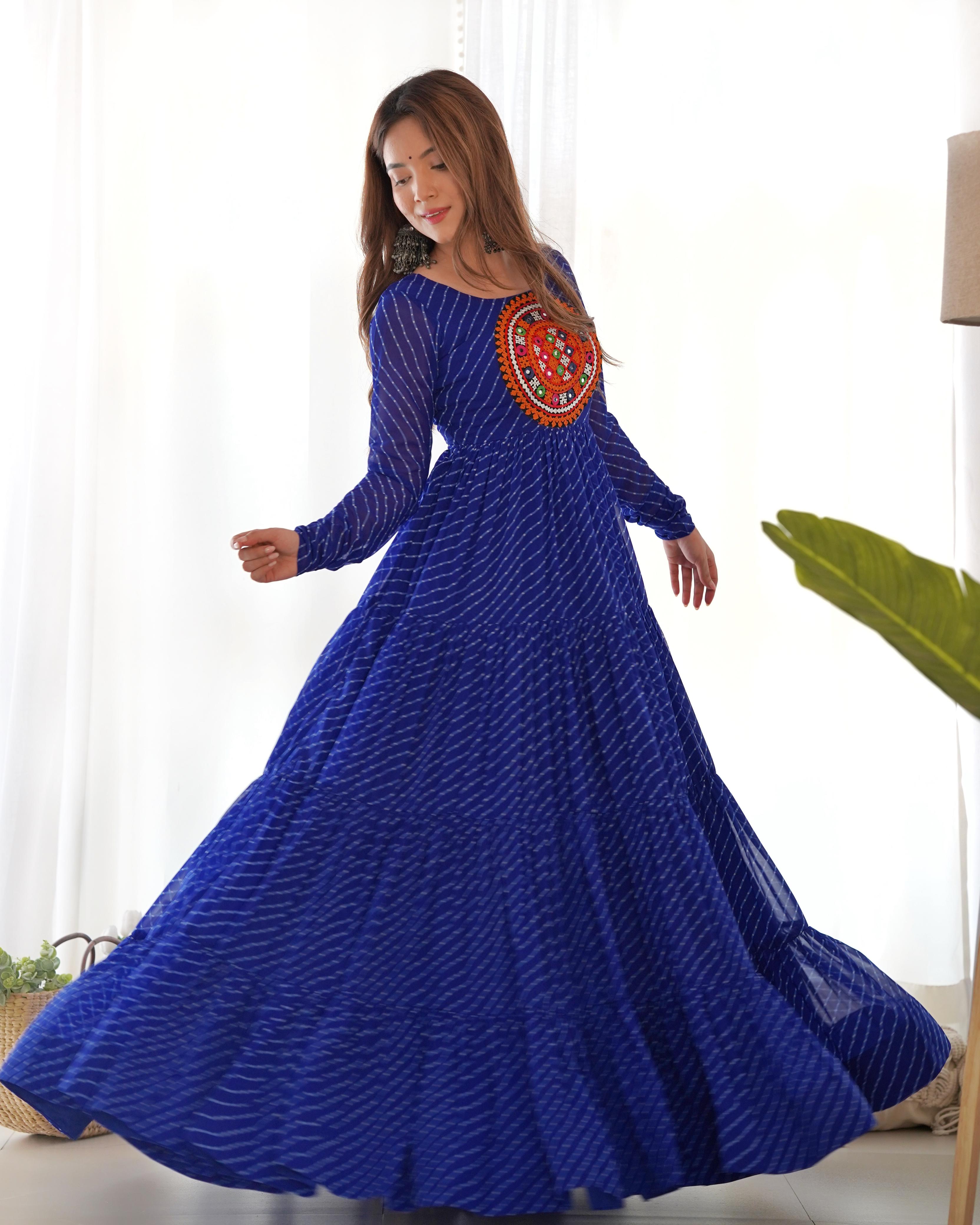 Bandhani Maxi Dress with Traditional Mirror Work