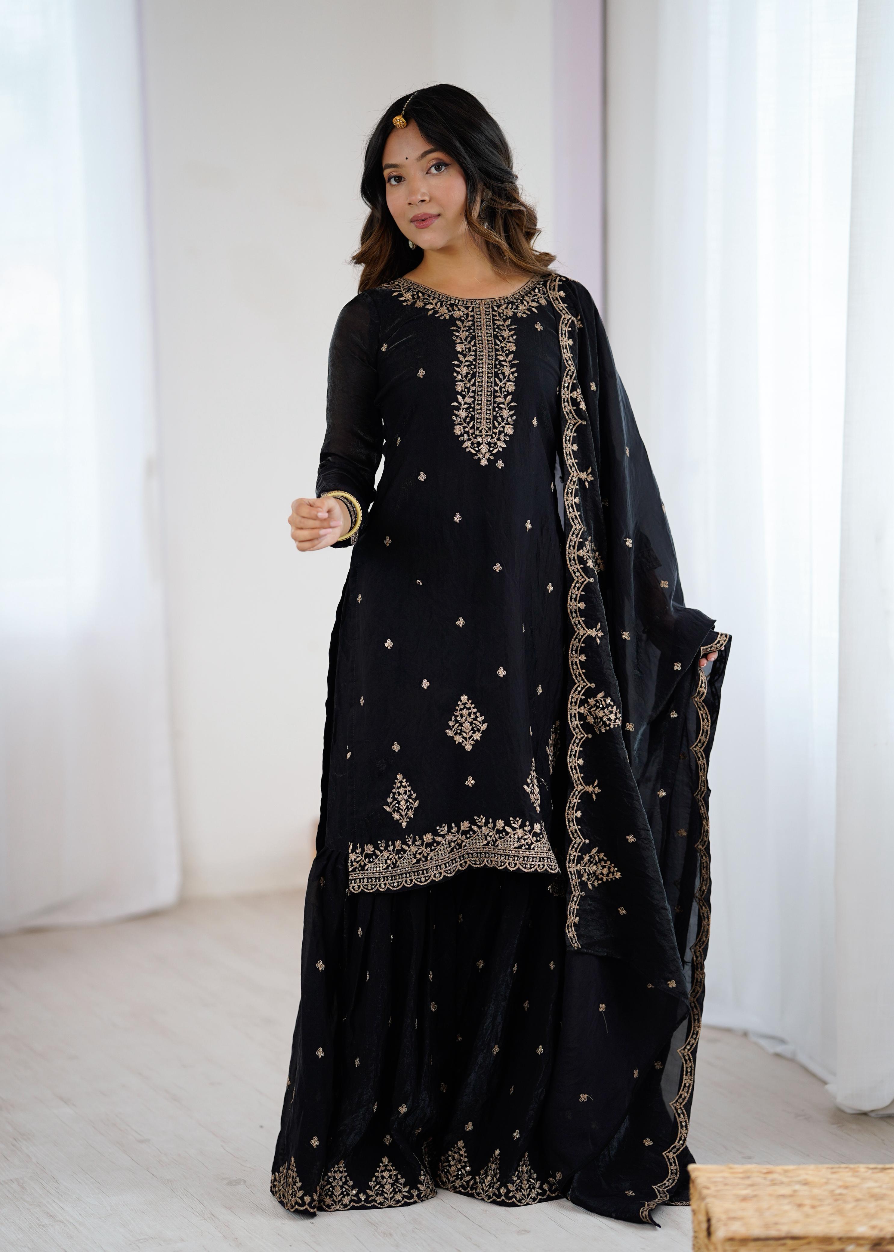 Midnight Elegance Black Sharara Set