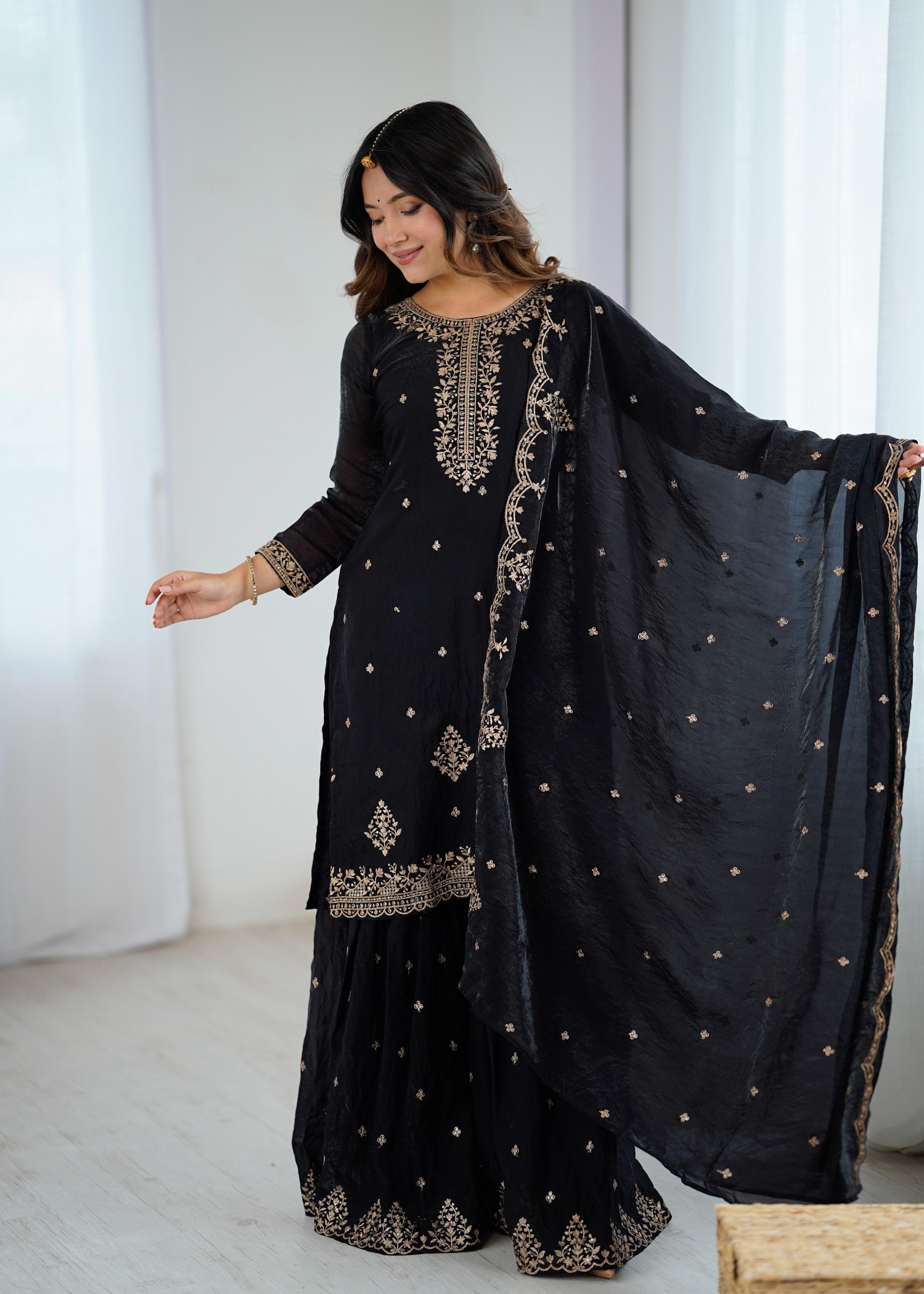 Midnight Elegance Black Sharara Set