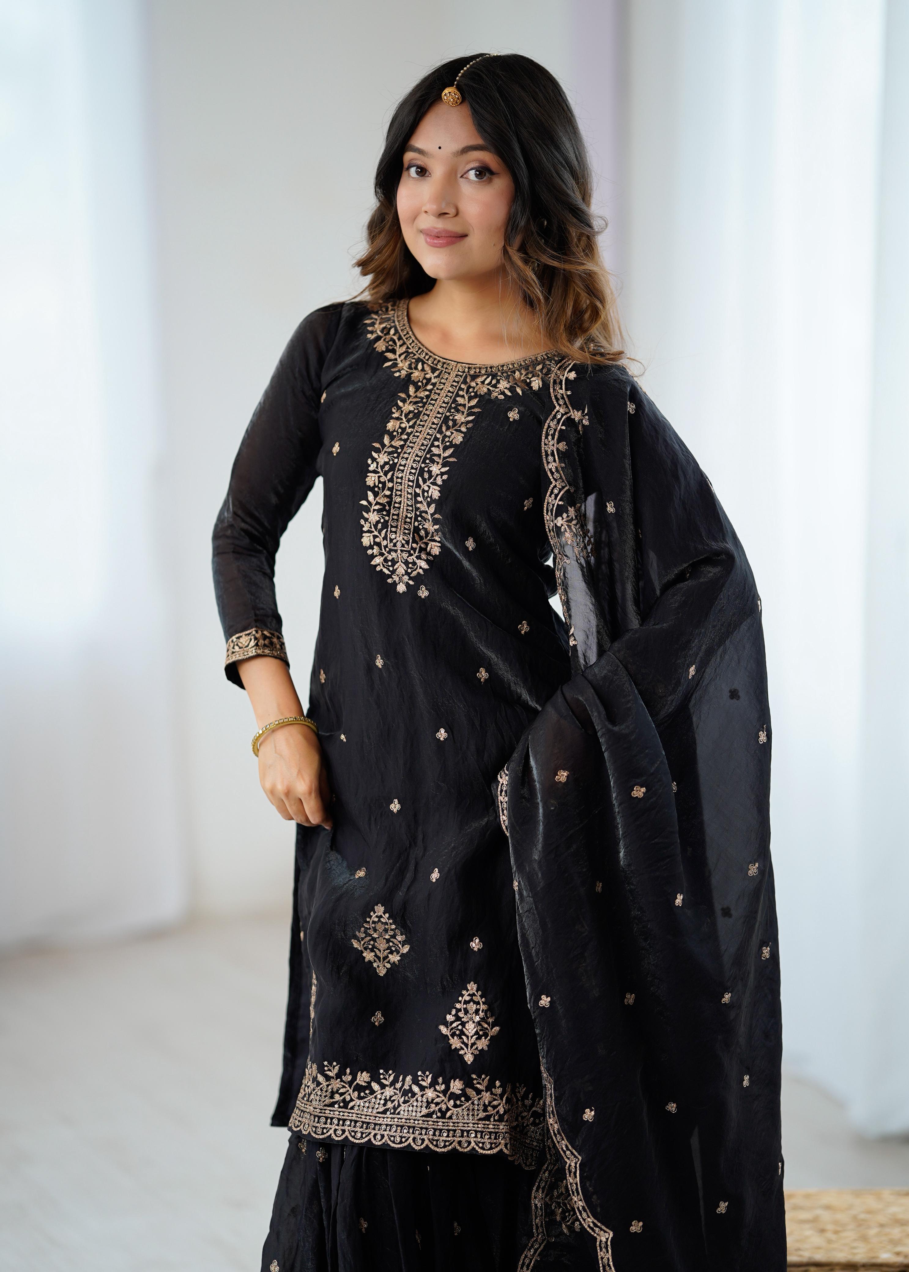 Midnight Elegance Black Sharara Set