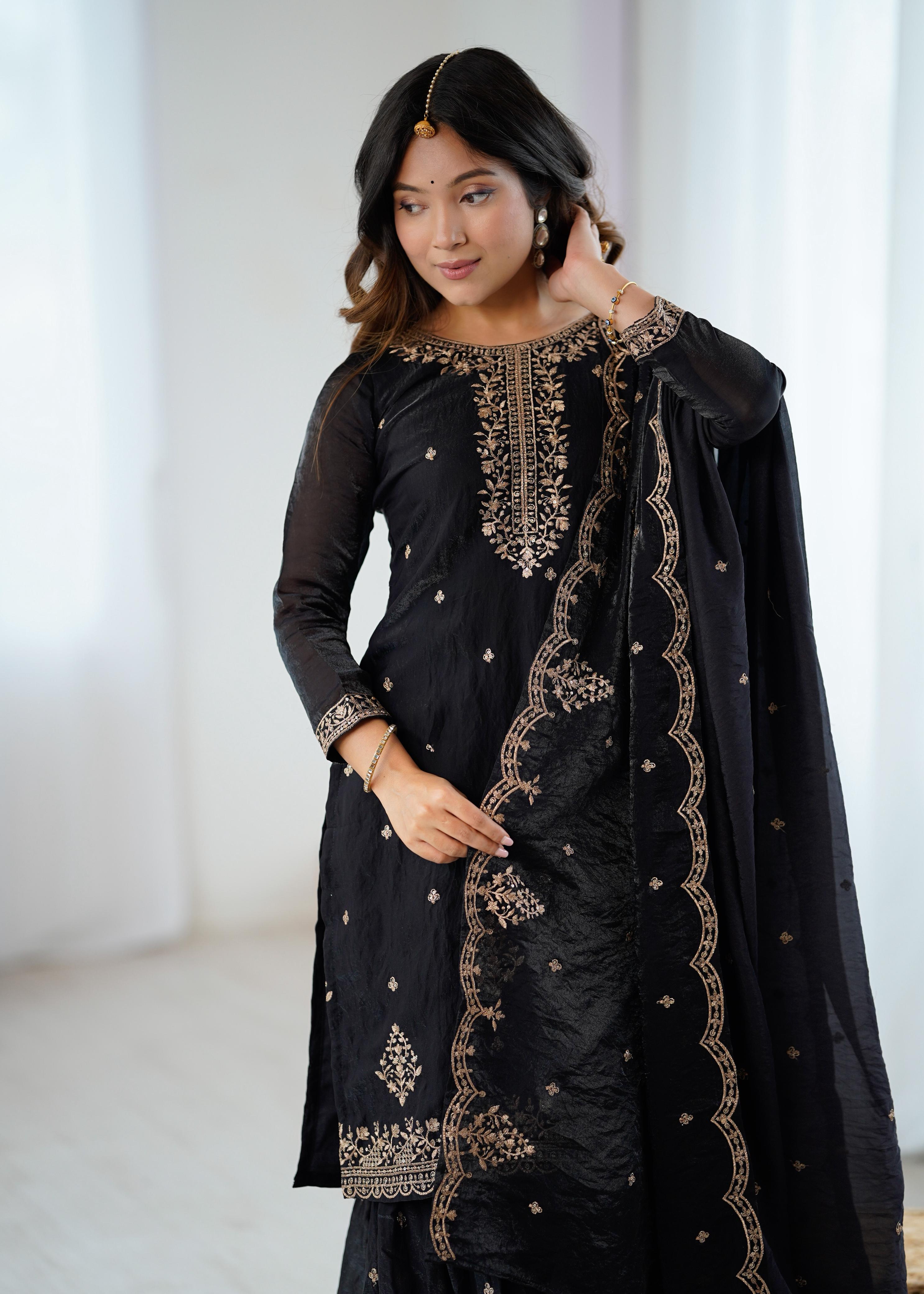 Midnight Elegance Black Sharara Set