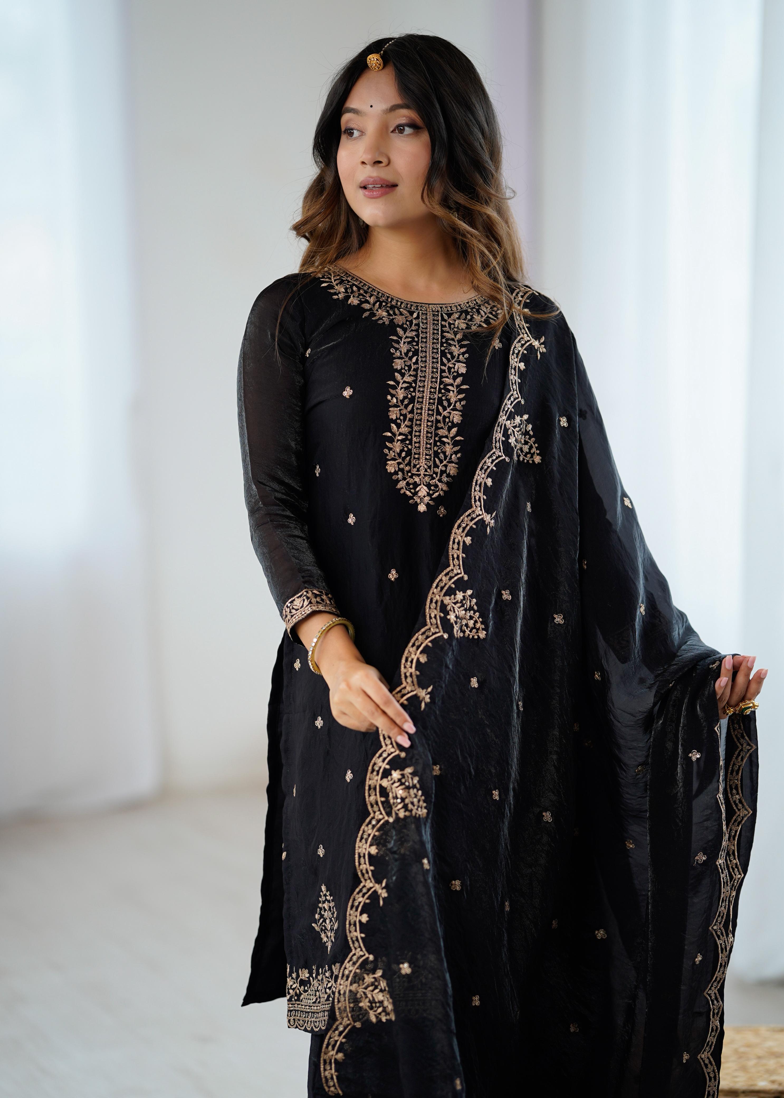 Midnight Elegance Black Sharara Set