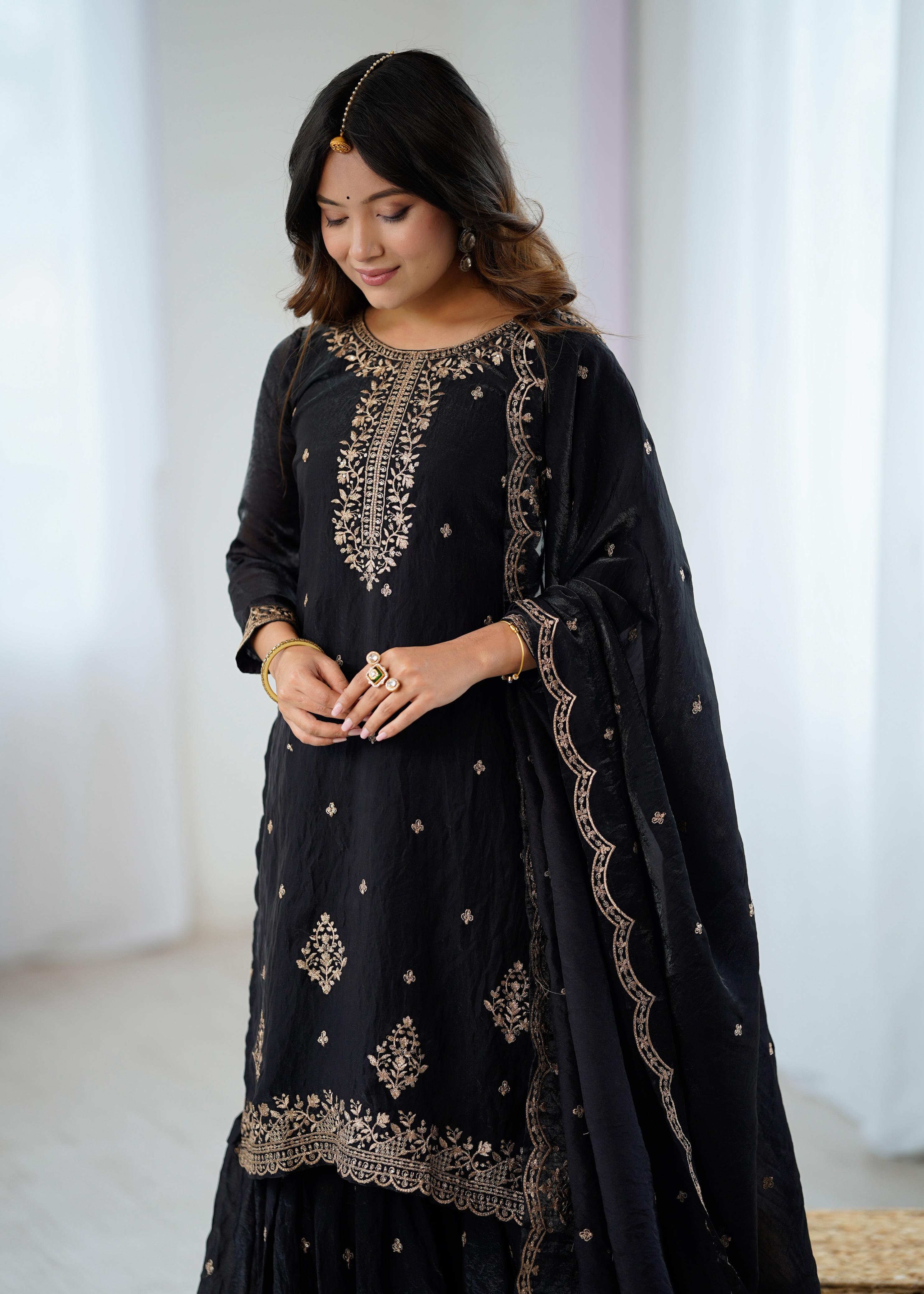 Midnight Elegance Black Sharara Set