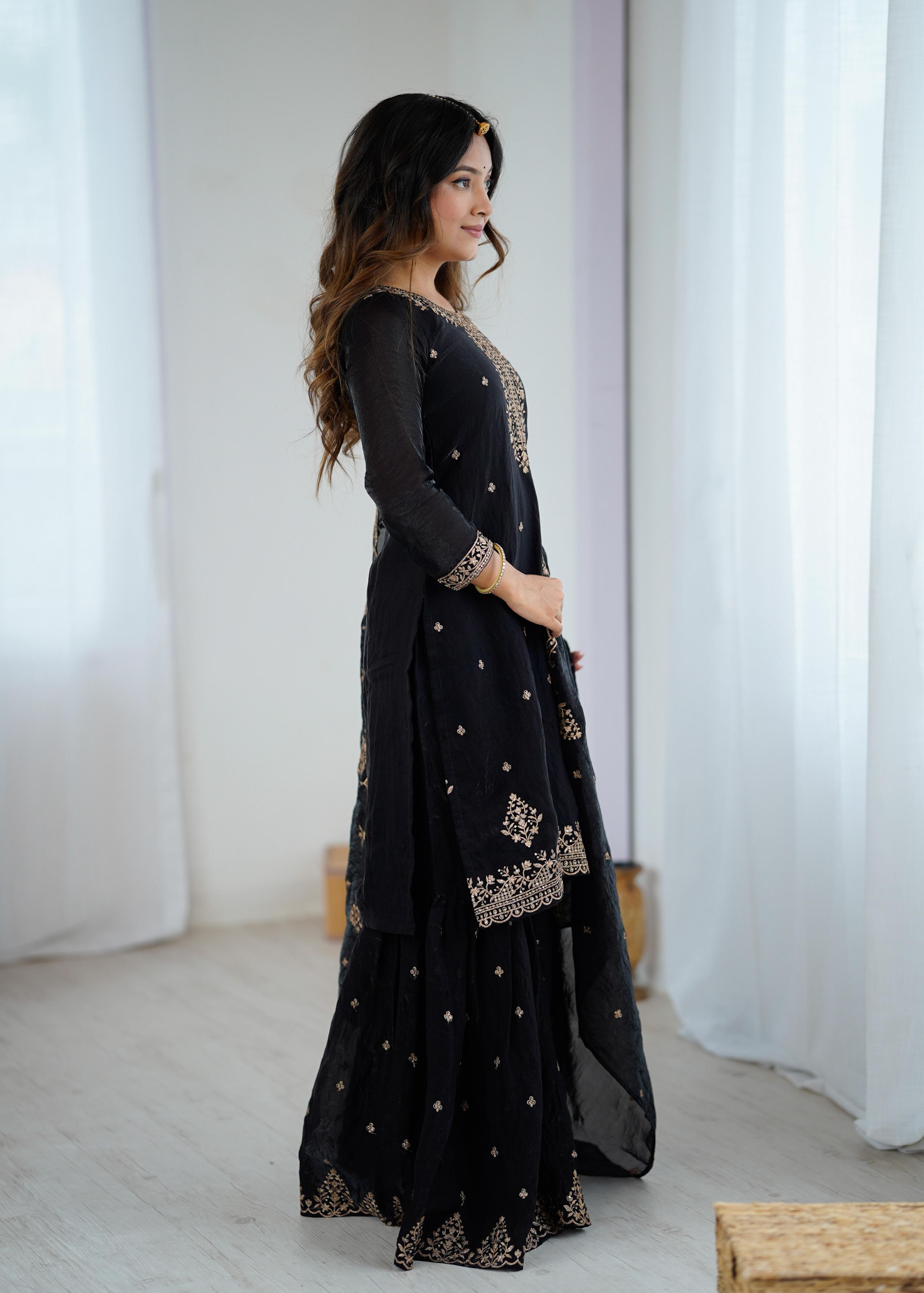 Midnight Elegance Black Sharara Set