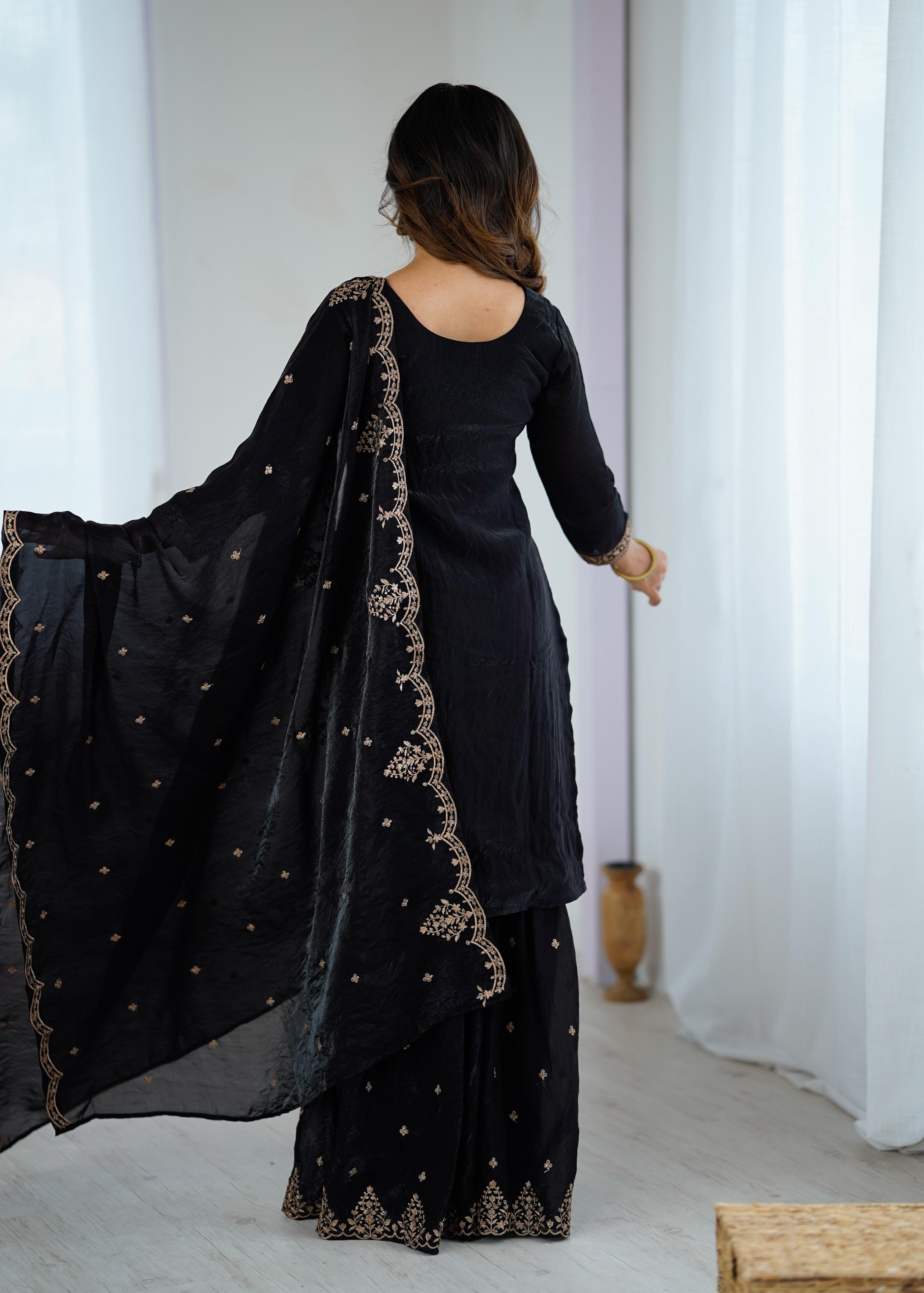 Midnight Elegance Black Sharara Set