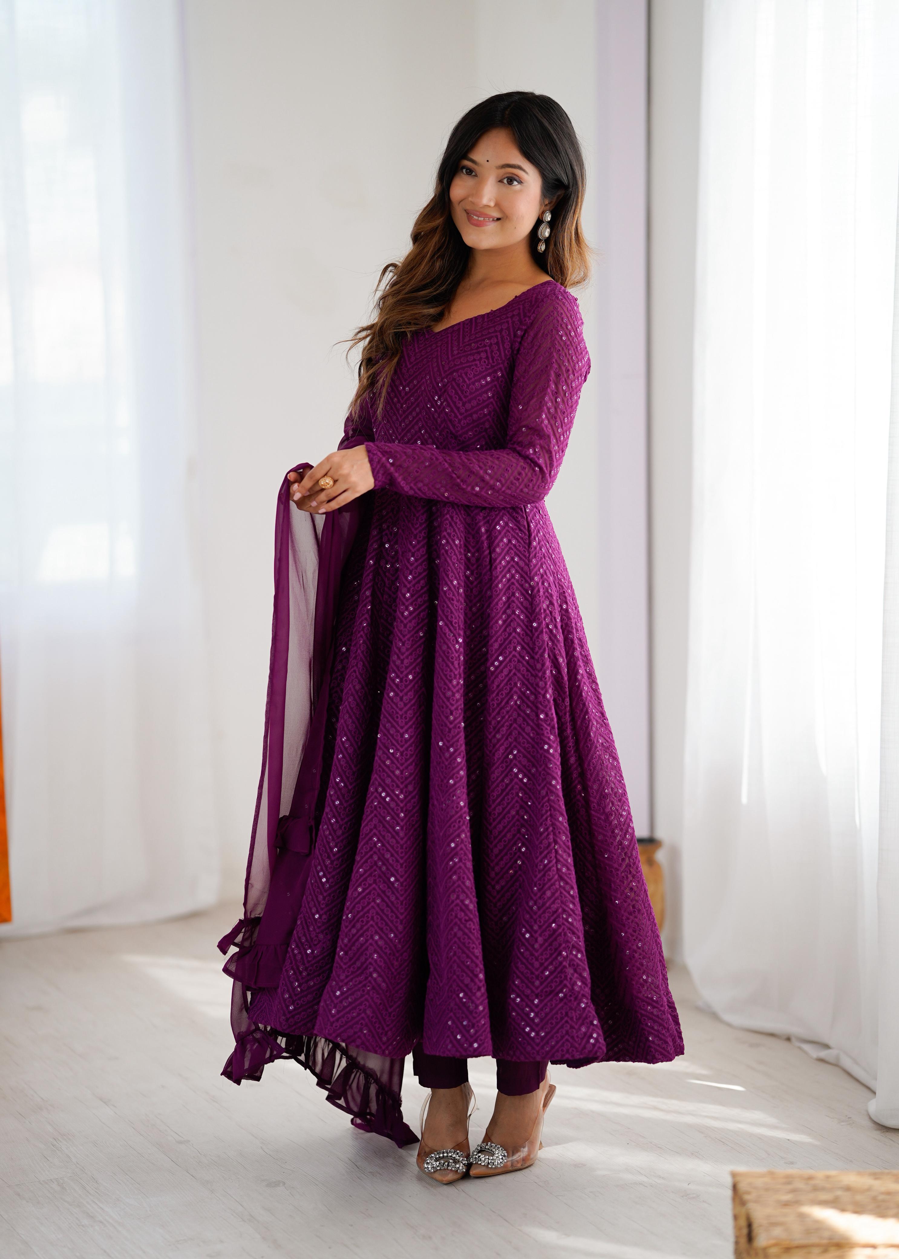 Elegant Embroidered Anarkali Sets in Coral and Plum