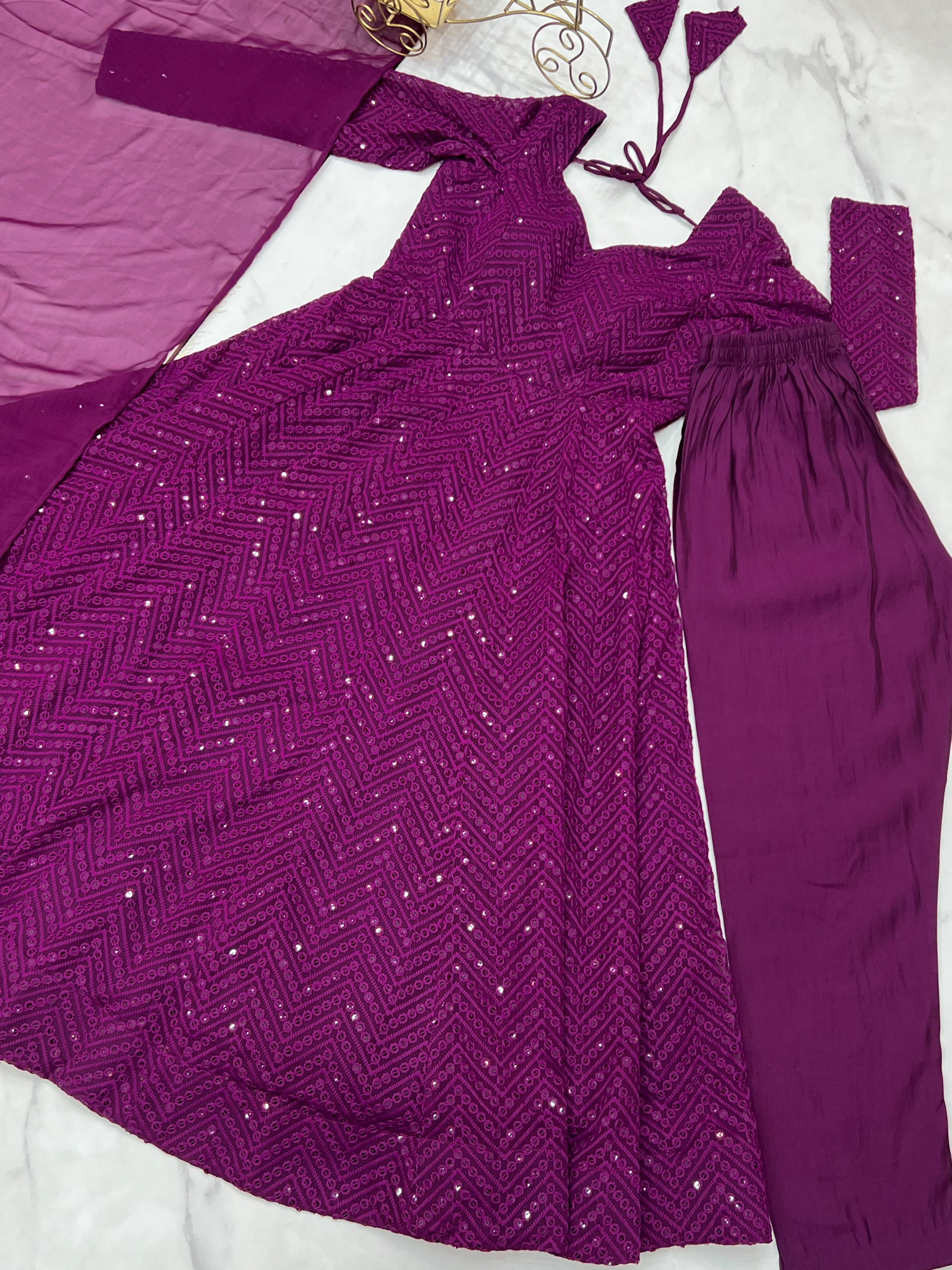 Elegant Embroidered Anarkali Sets in Coral and Plum