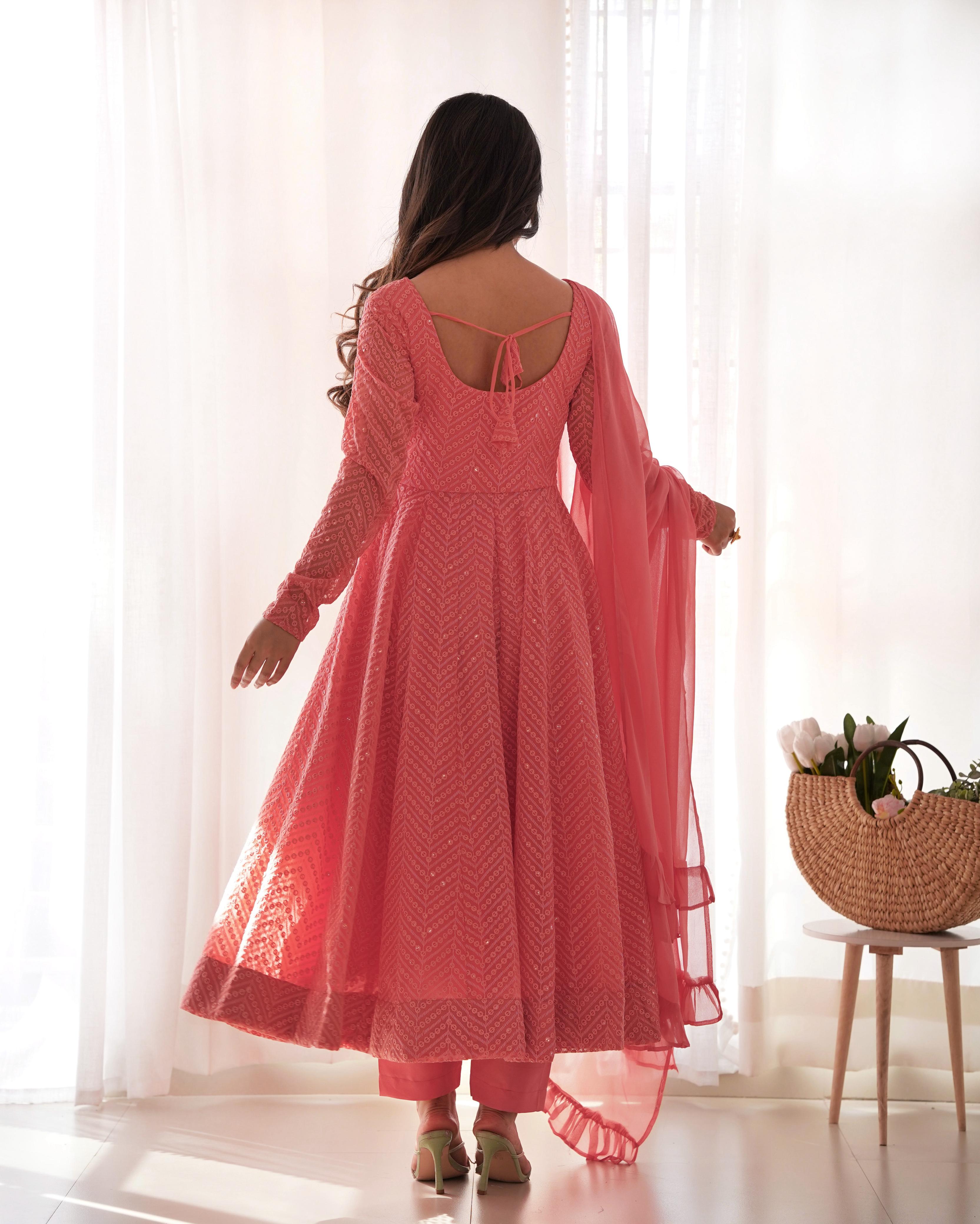 Elegant Embroidered Anarkali Sets in Coral and Plum